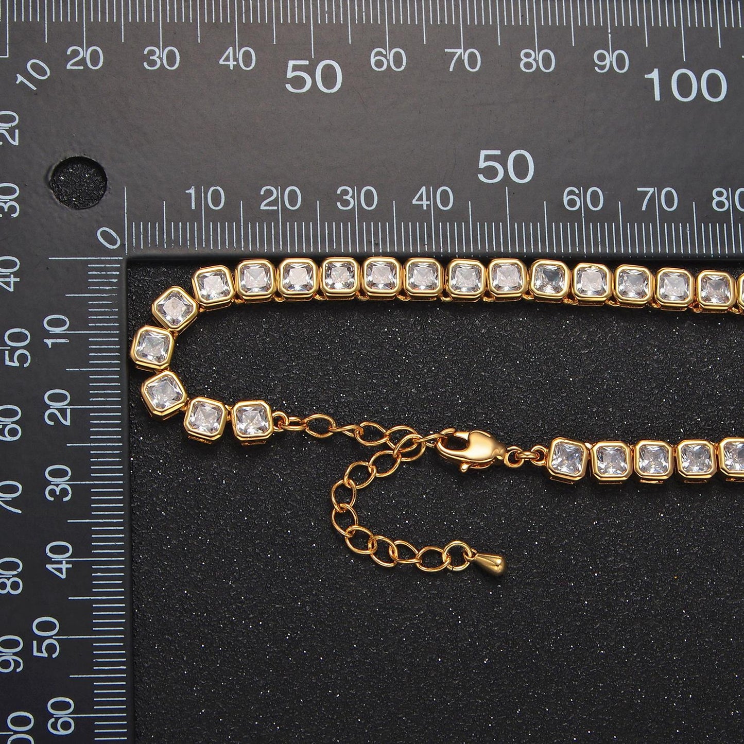 24k gold filled tennis choker necklace Square CZ diamond tennis necklace Clear cubic zirconia stones 17 inch Long | WA2641