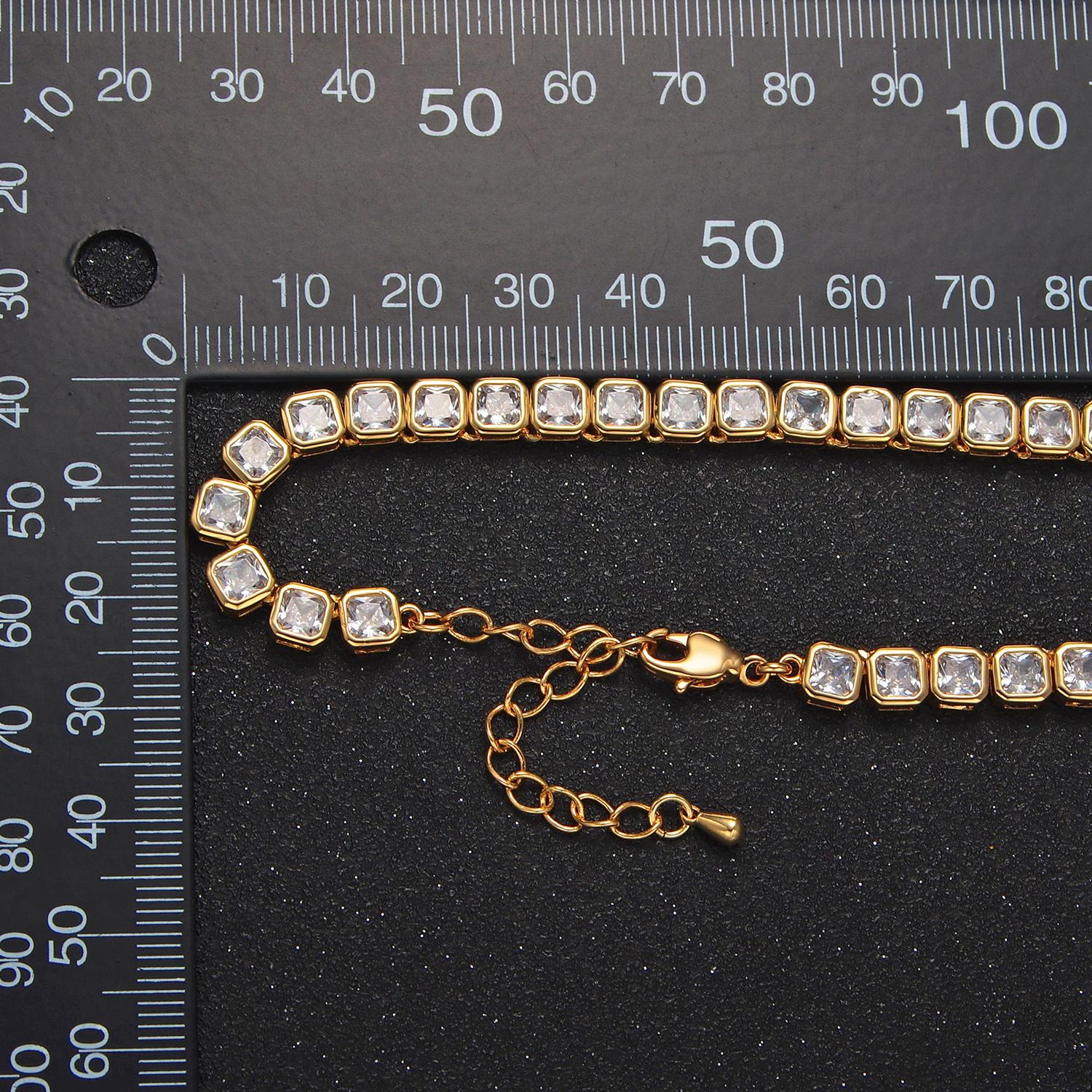 24k gold filled tennis choker necklace Square CZ diamond tennis necklace Clear cubic zirconia stones 17 inch Long | WA2641