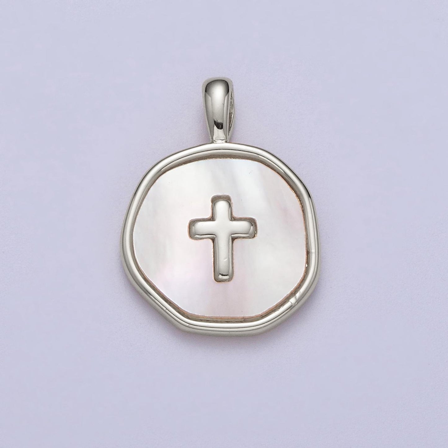 14k gold filled cross shell pearl, abalone round charm pendant for minimalist jewelry | i341 i370