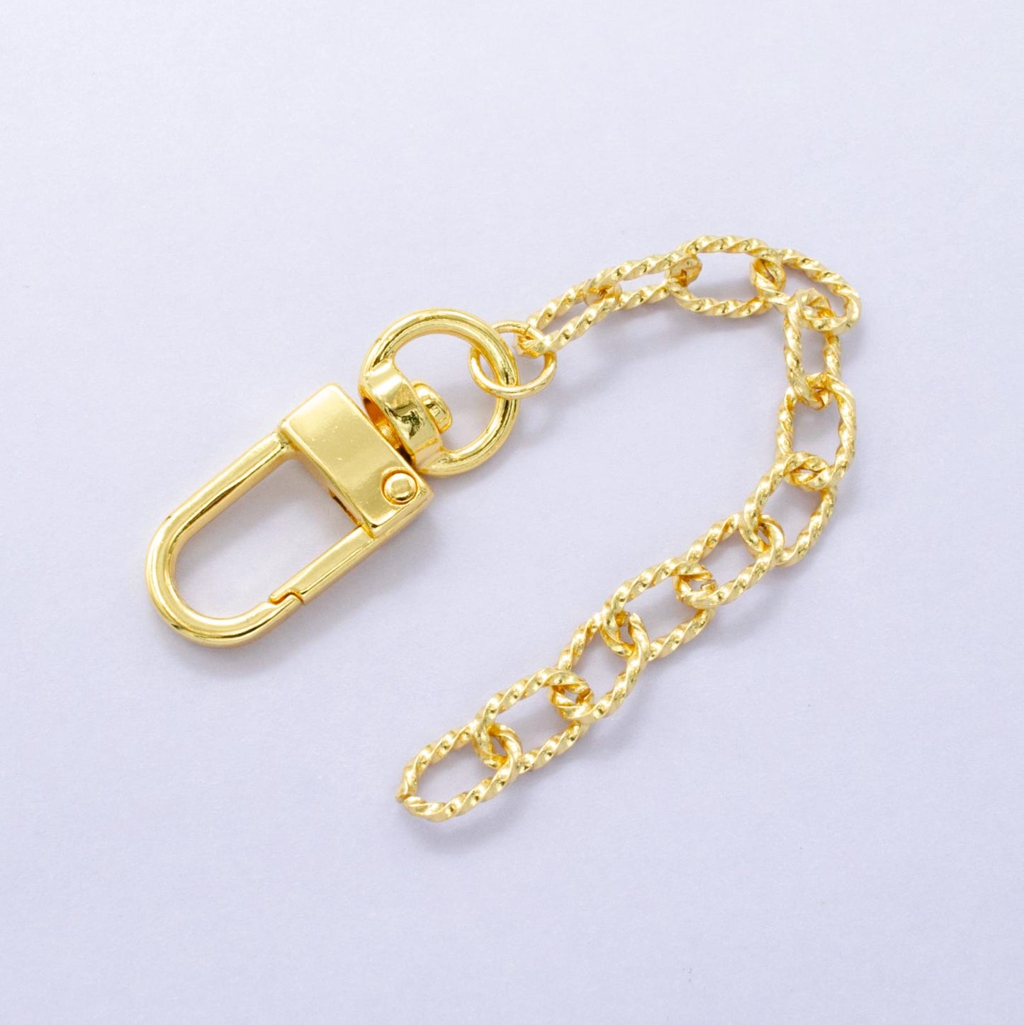 24K Gold Filled 5-Inch Twisted Cable Chain Bag Purse Charm Swivel Keychain Findings | WA-2897