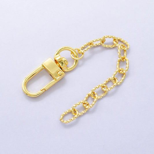 24K Gold Filled 5-Inch Twisted Cable Chain Bag Purse Charm Swivel Keychain Findings | WA-2897