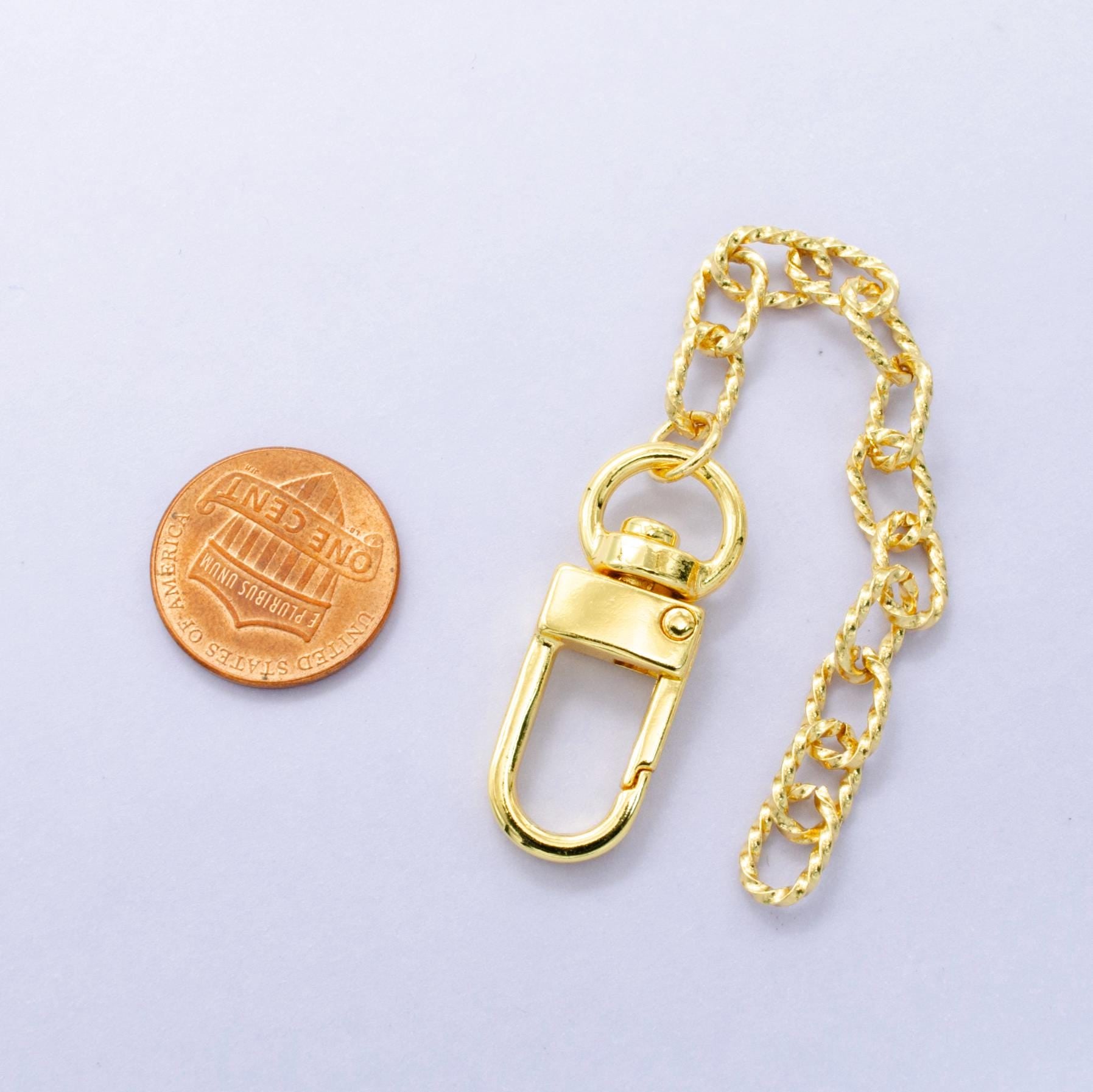 24K Gold Filled 5-Inch Twisted Cable Chain Bag Purse Charm Swivel Keychain Findings | WA-2897