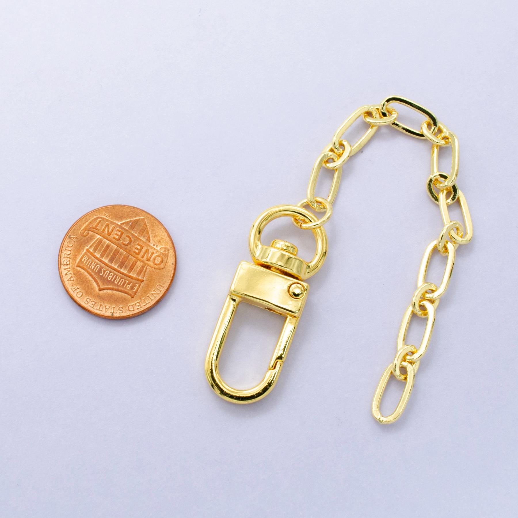 24K Gold Filled 5-Inch Paperclip Rolo Link Chain Bag Purse Charm Swivel Keychain Findings | WA-2900