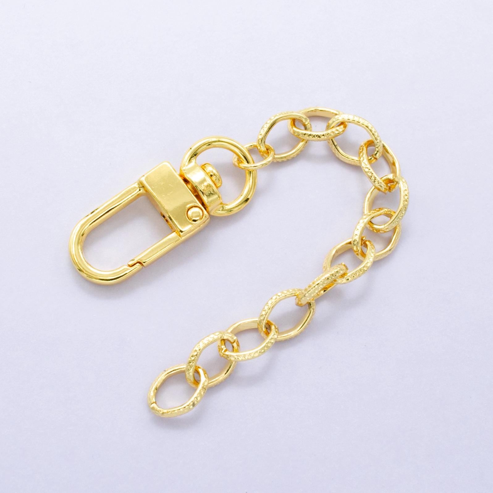 24K Gold Filled 5-Inch Textured Cable Chain Bag Purse Charm Swivel Keychain Findings | WA-2901