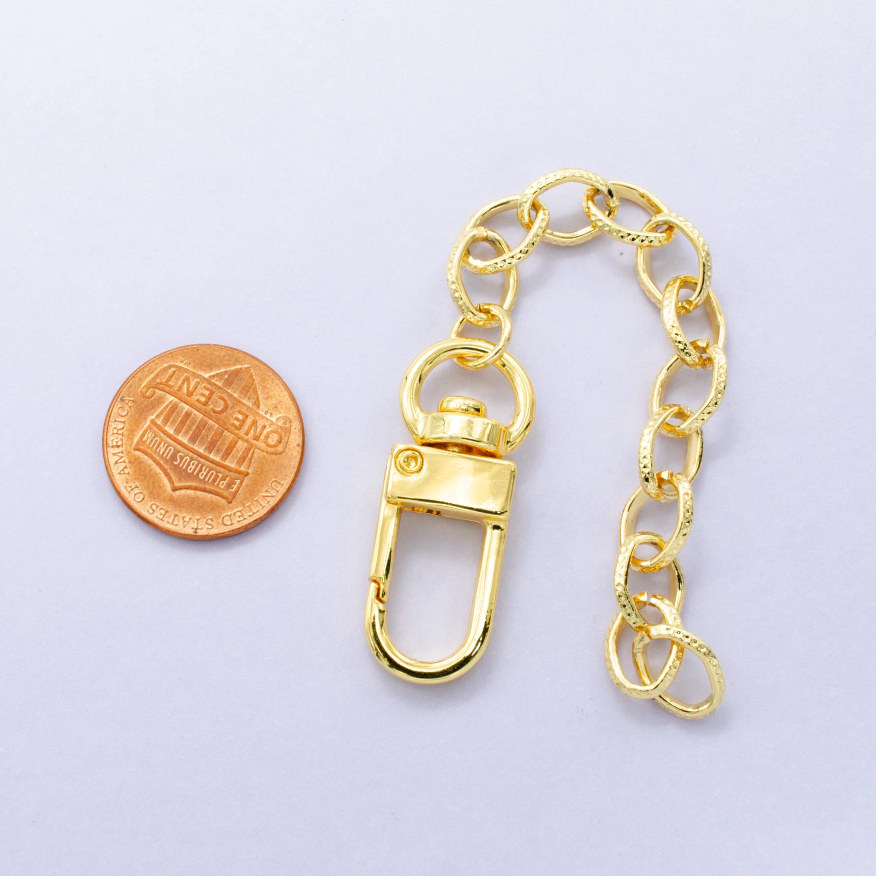 24K Gold Filled 5-Inch Textured Cable Chain Bag Purse Charm Swivel Keychain Findings | WA-2901