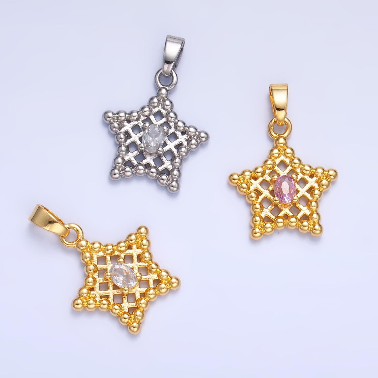 1pc Gold Cubic Beaded Star Charm, Cubic Zirconia Celestial Pendant Charm Bracelet Necklace Charm AA1429