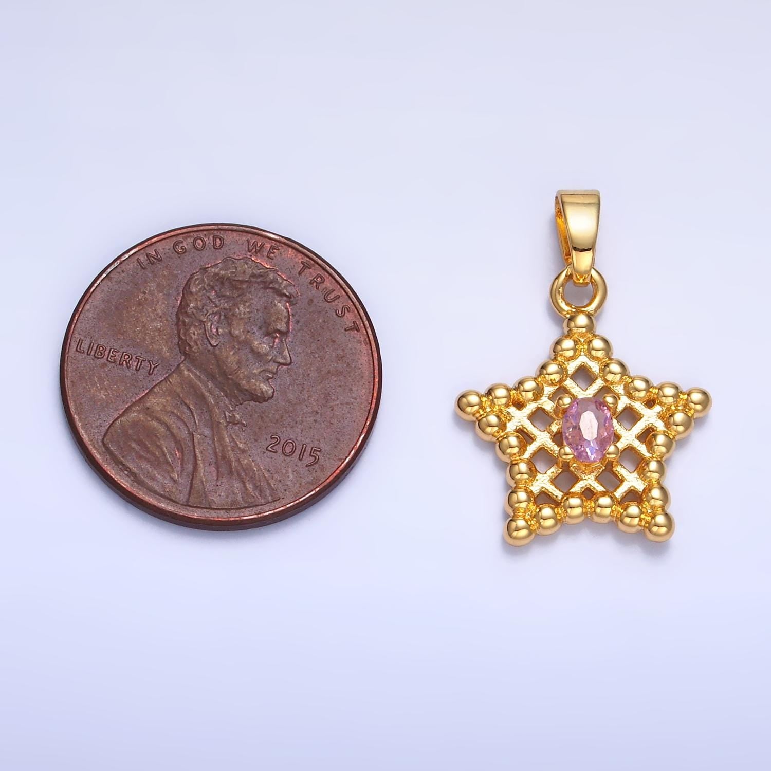 1pc Gold Cubic Beaded Star Charm, Cubic Zirconia Celestial Pendant Charm Bracelet Necklace Charm AA1429