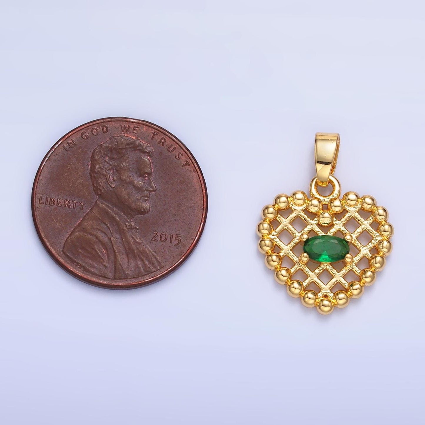 1pc Gold Waffle Heart Beaded Charm Green Cubic Zirconia Love Pendant Charm Bracelet Necklace Charm AA1431