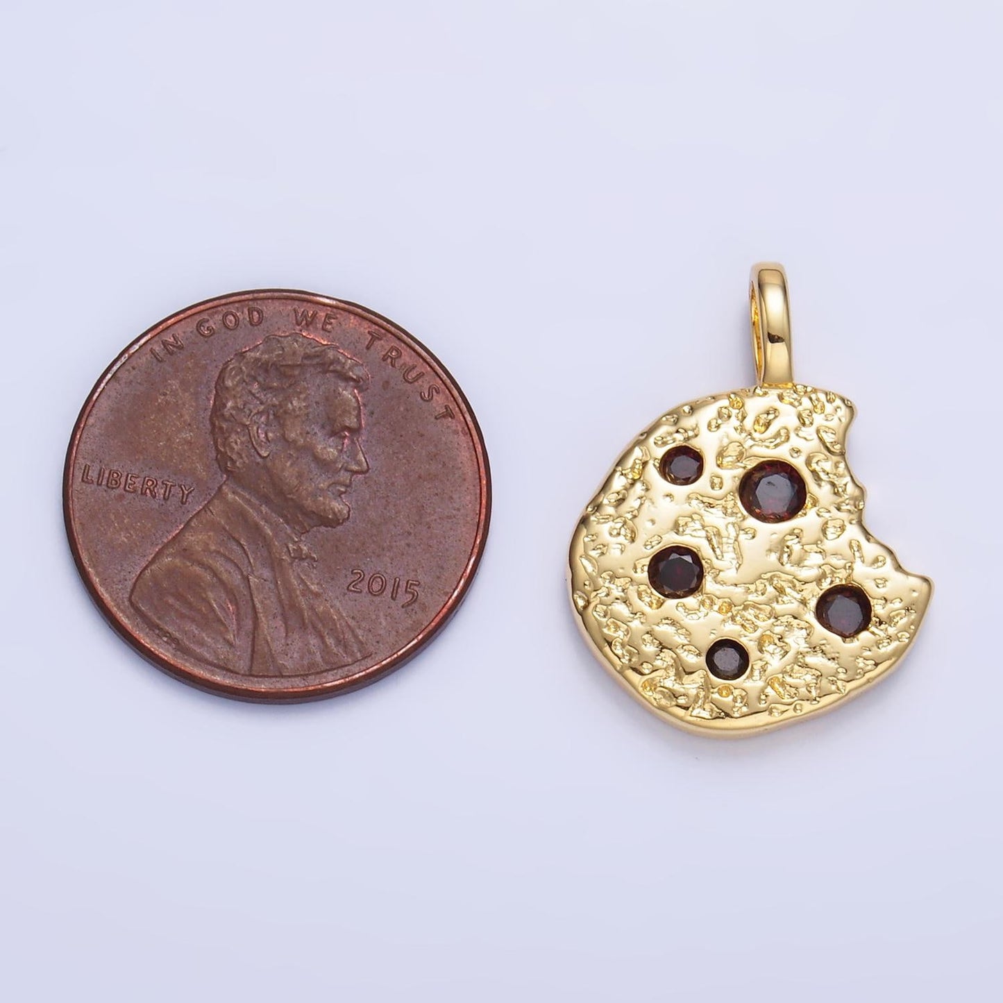 Gold Chocolate Chip Cookie Charm with CZ Snack Pendant Foodie Food Charm Inspired AA1427