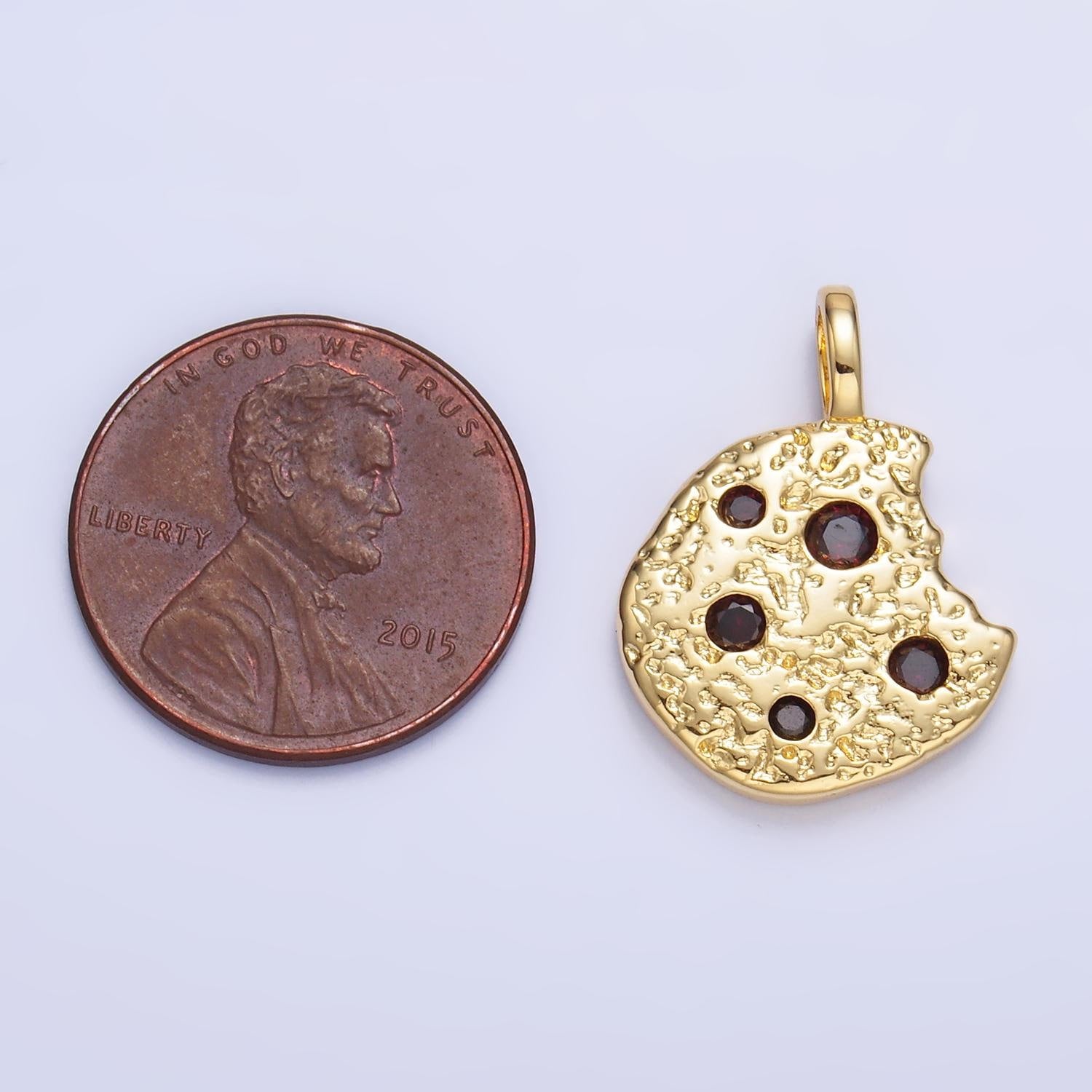 Gold Chocolate Chip Cookie Charm with CZ Snack Pendant Foodie Food Charm Inspired AA1427