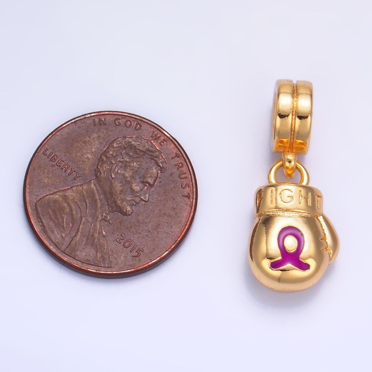 Small gold cancer awareness survivor hope ribbon pendant Boxing Glove Fighter cancer awareness ribbon Rondelle Charm Bracelet W786