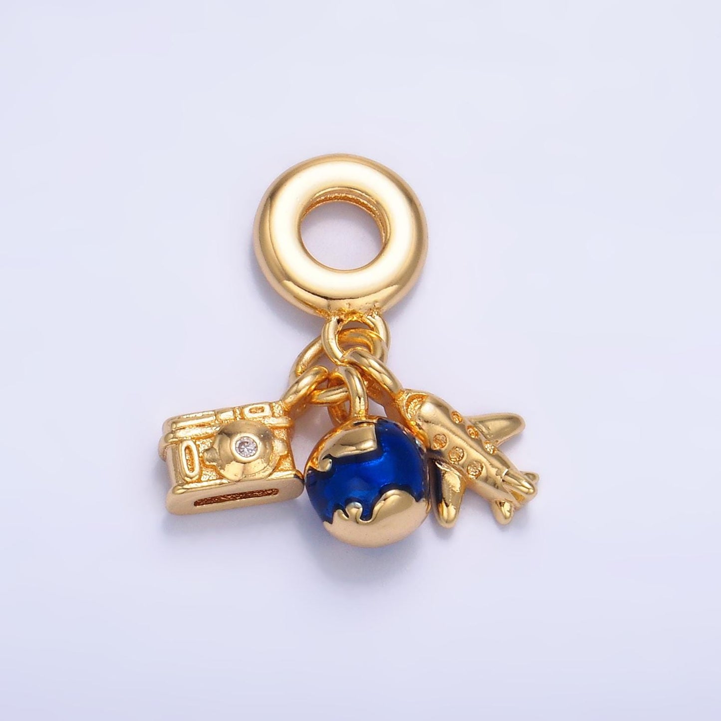 24k gold filled camera/earth/plane travel theme rondelle bail drop pendant for European Bracelet Charm W787