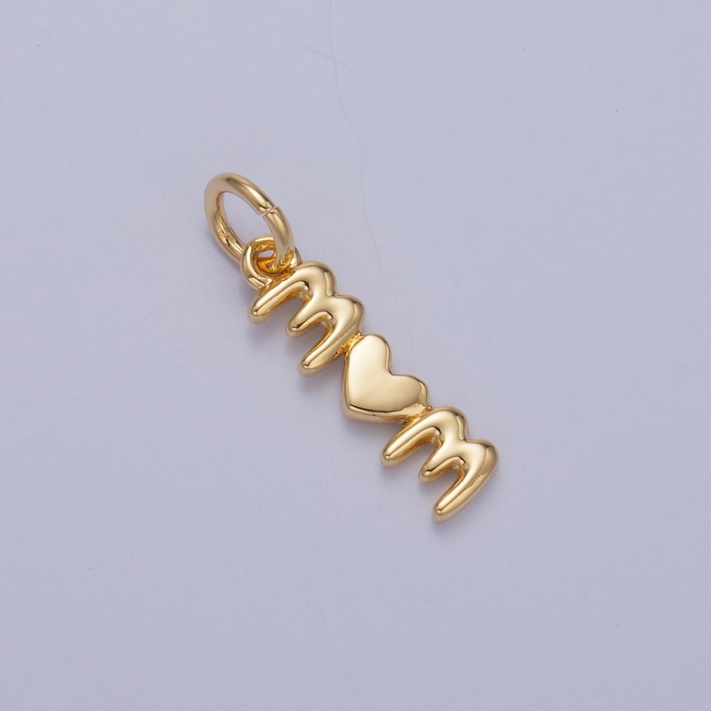 24k gold filled mom Charm Heart Love Mother script sideway charm for bracelet necklace component add on charm | W789