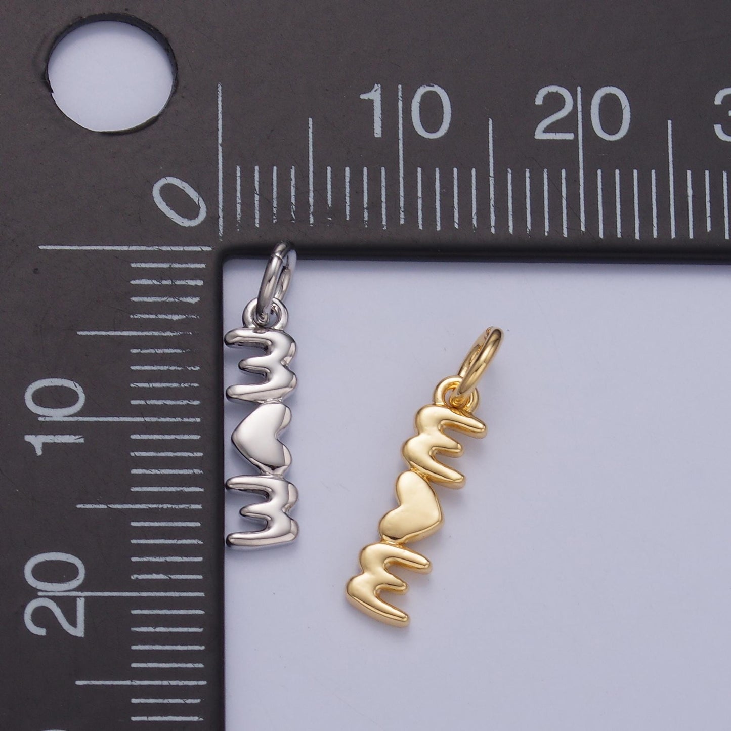 24k gold filled mom Charm Heart Love Mother script sideway charm for bracelet necklace component add on charm | W789