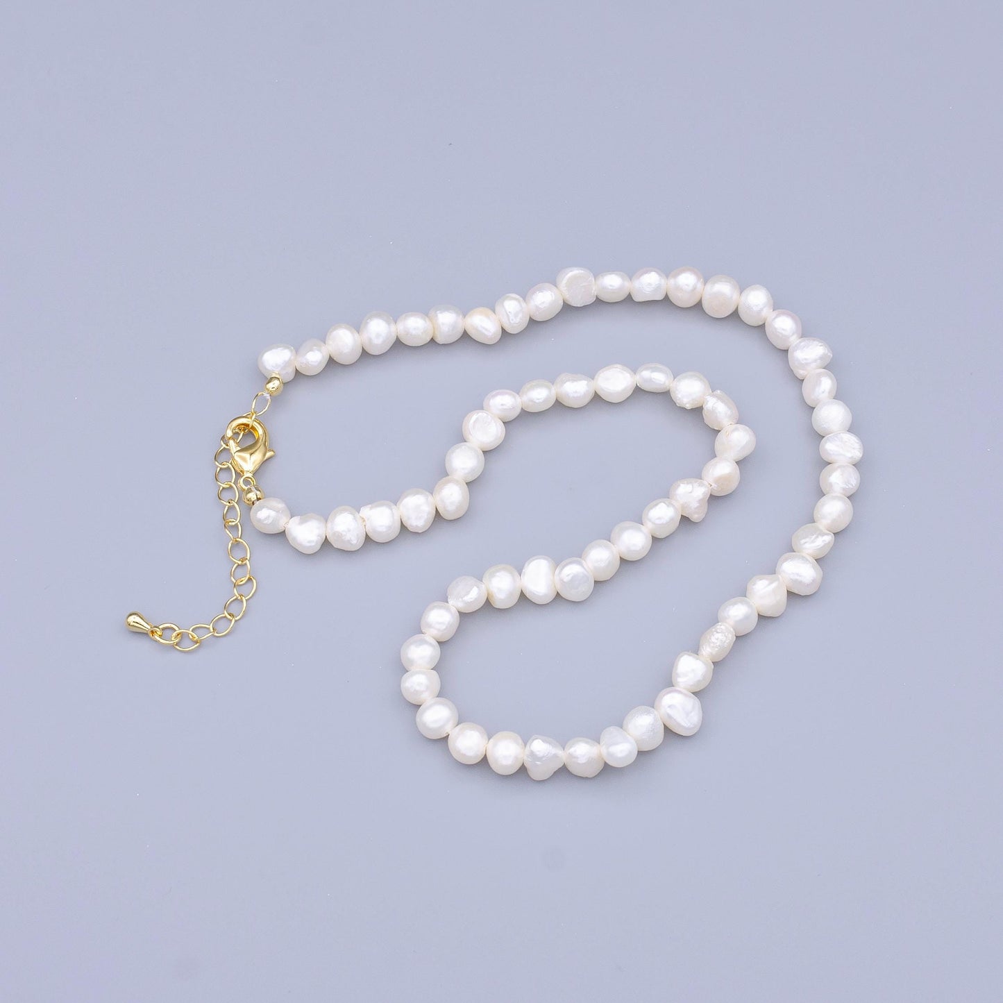 Handmade Pearl choker necklace rice pearl chain necklace mother of pearl necklace, 14 " + 2 " extender necklace beaded gold chain WA2915
