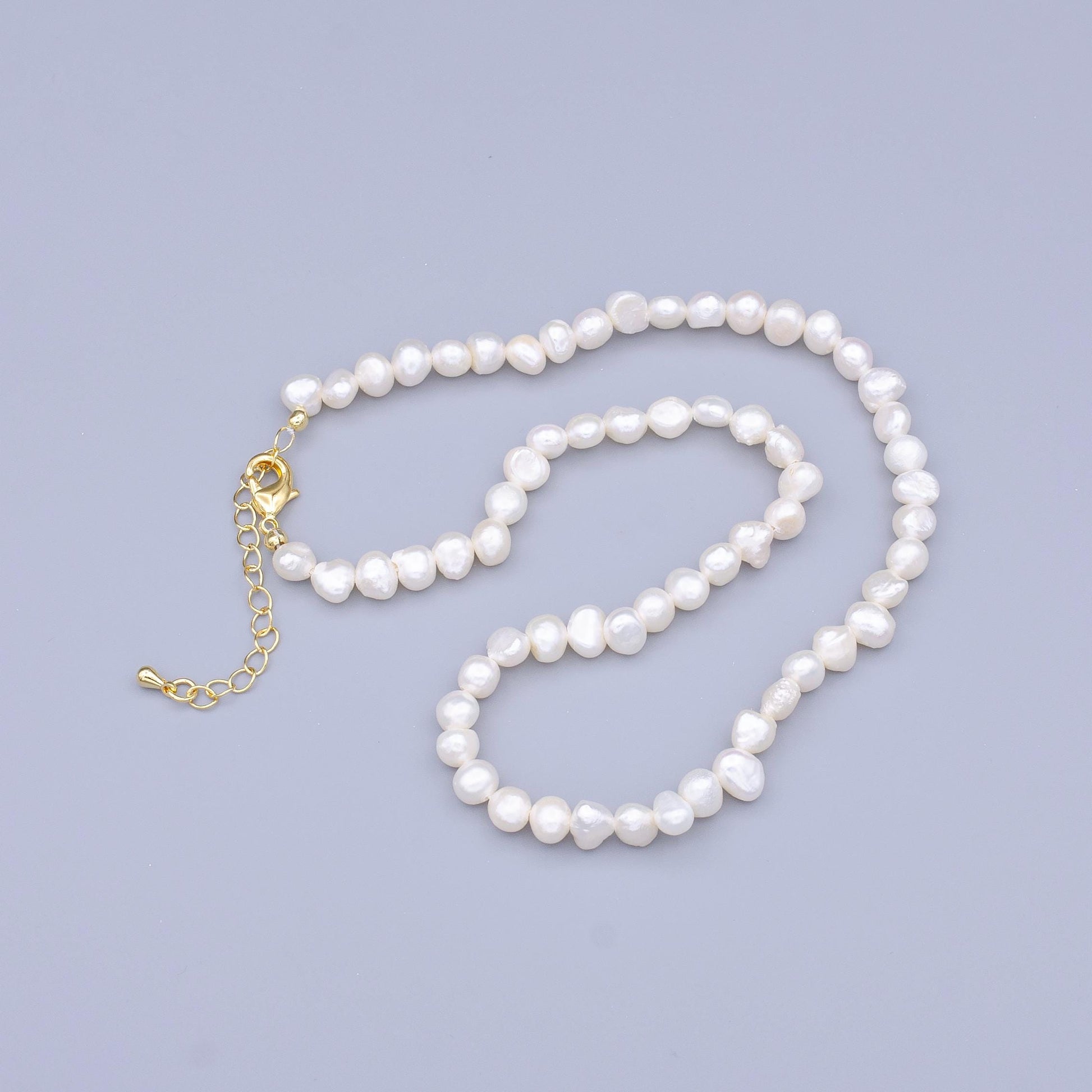Handmade Pearl choker necklace rice pearl chain necklace mother of pearl necklace, 14 " + 2 " extender necklace beaded gold chain WA2915