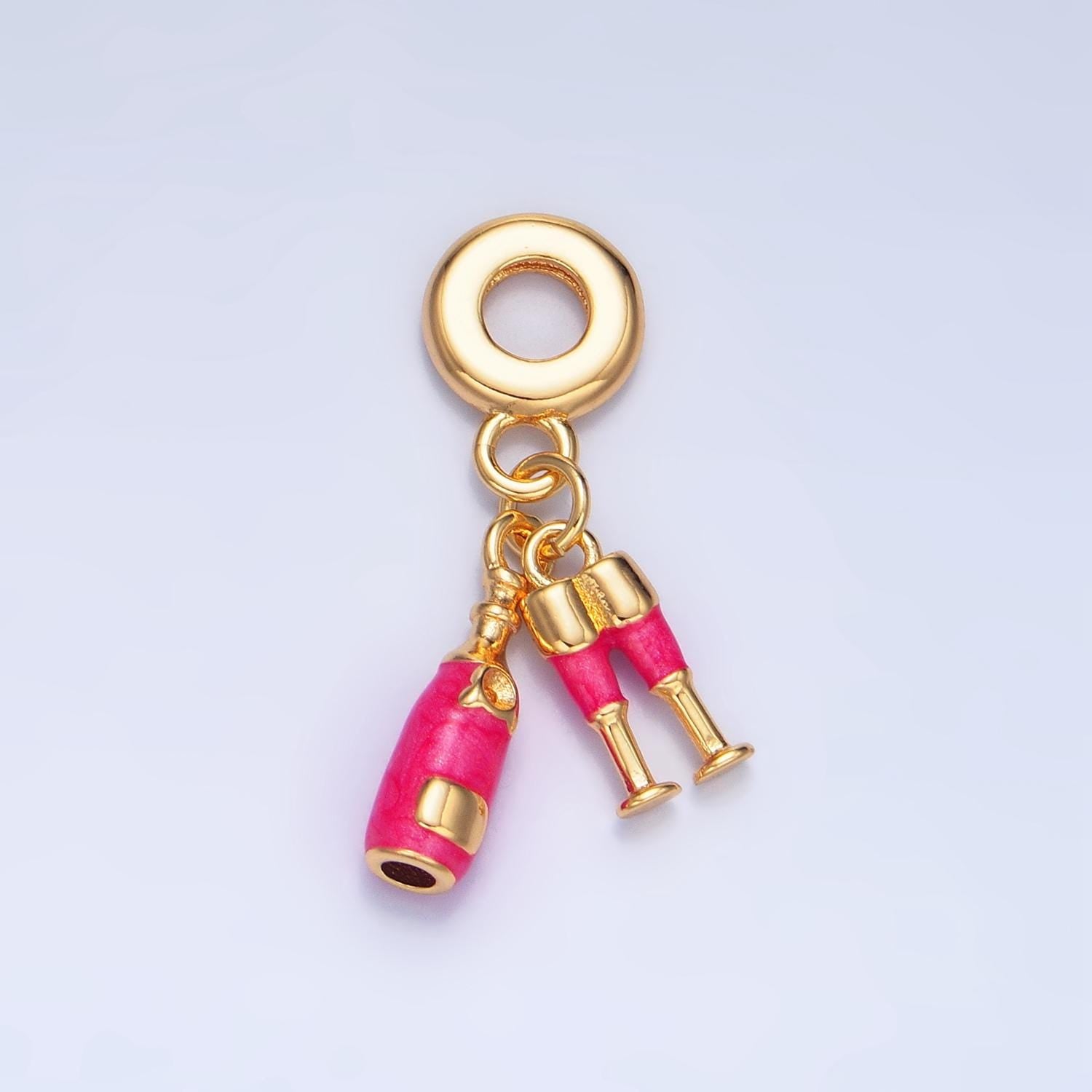 24 gold filled pink wine bottle charm champagne bottle rondelle bail drop pendant bracelet | x781
