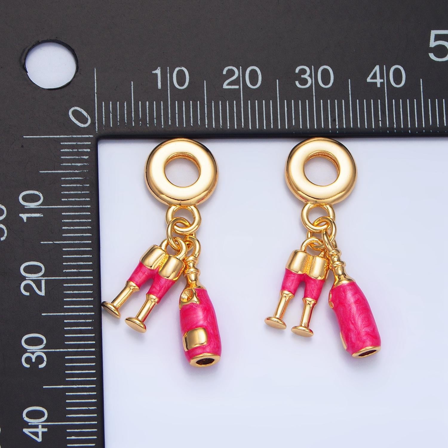 24 gold filled pink wine bottle charm champagne bottle rondelle bail drop pendant bracelet | x781