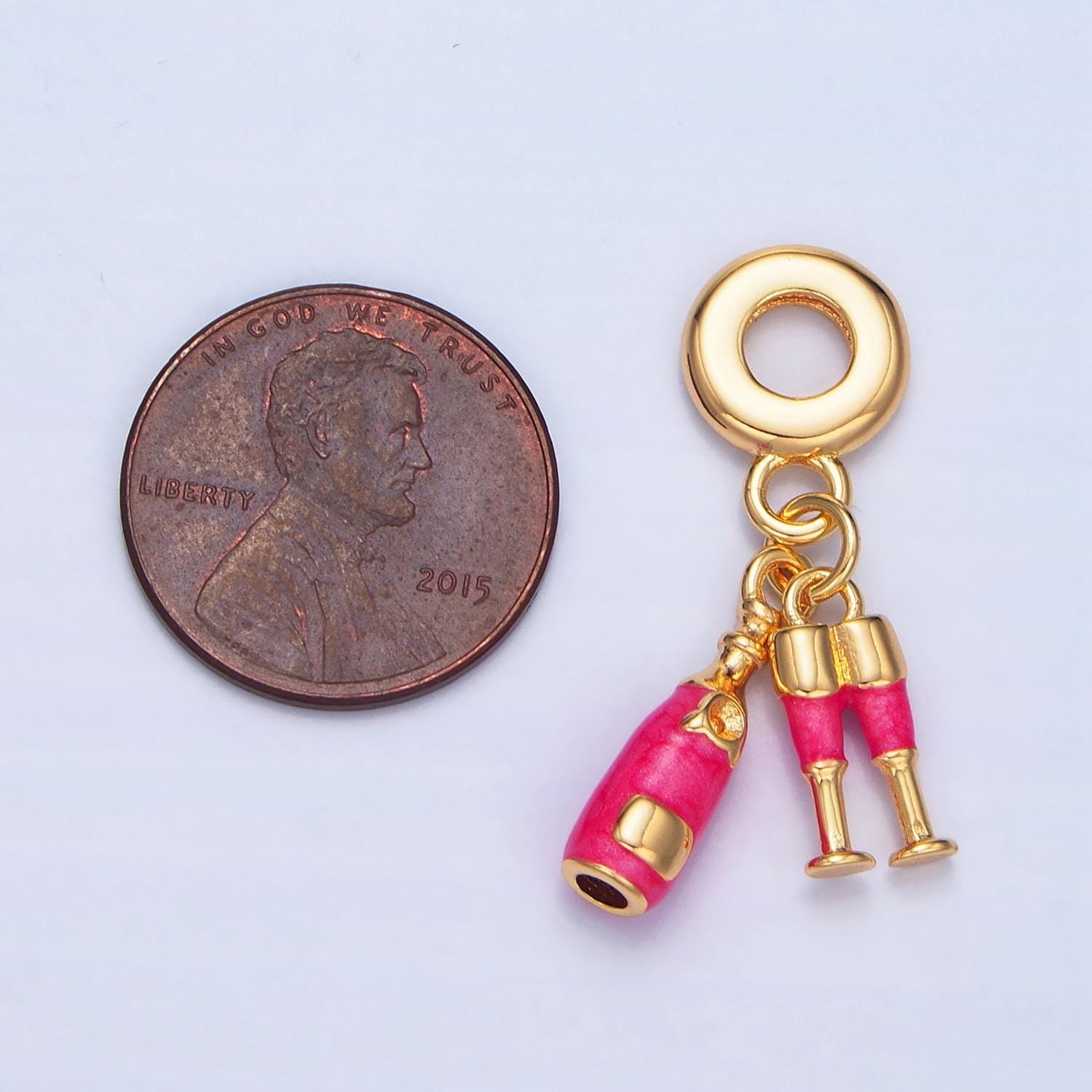 24 gold filled pink wine bottle charm champagne bottle rondelle bail drop pendant bracelet | x781