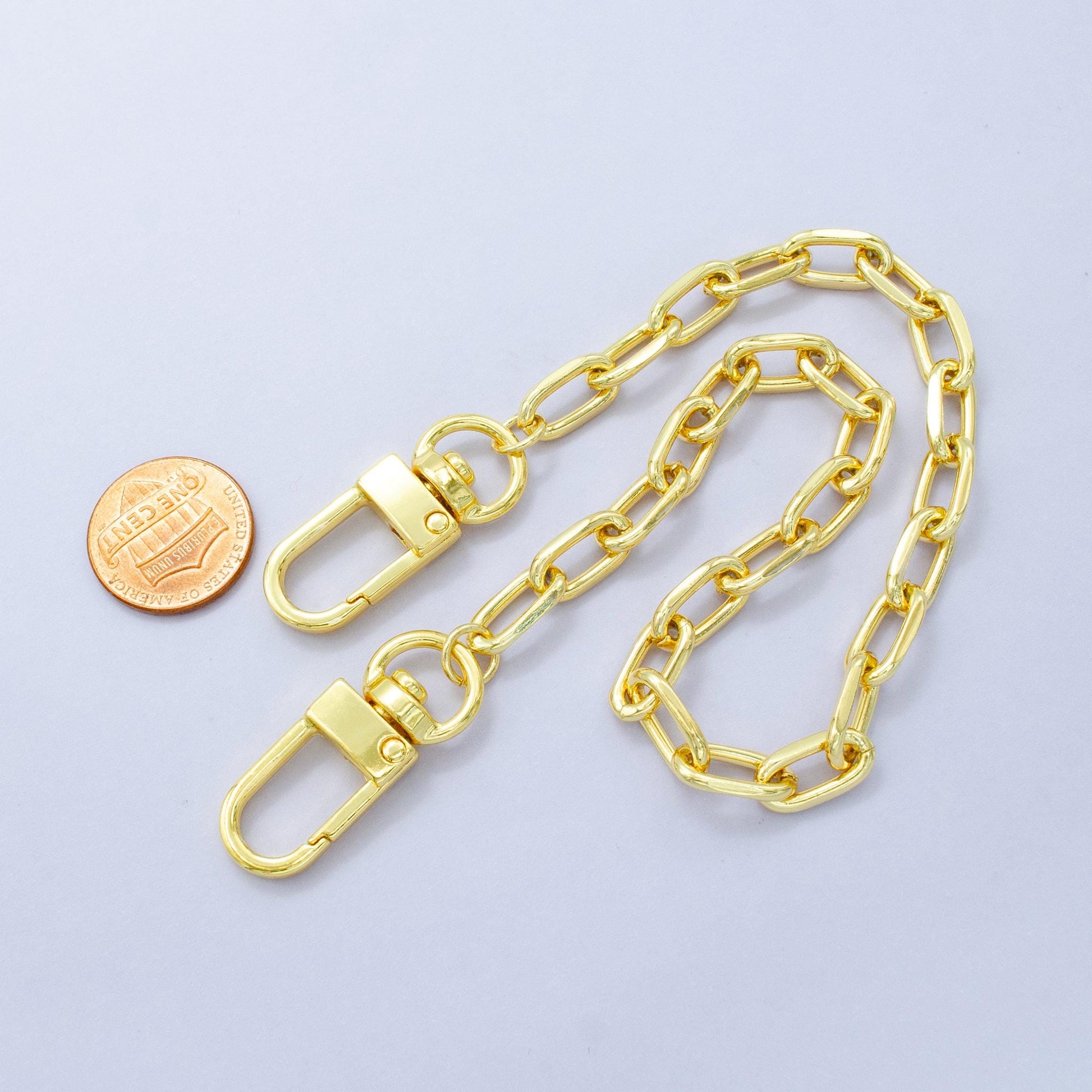Long 24k Gold Filled oval Paper Clip chain 11.5 inch for Party Bag Charm Supply DIY Supply for Tote Purse Charm Jewelry Making WA-2930