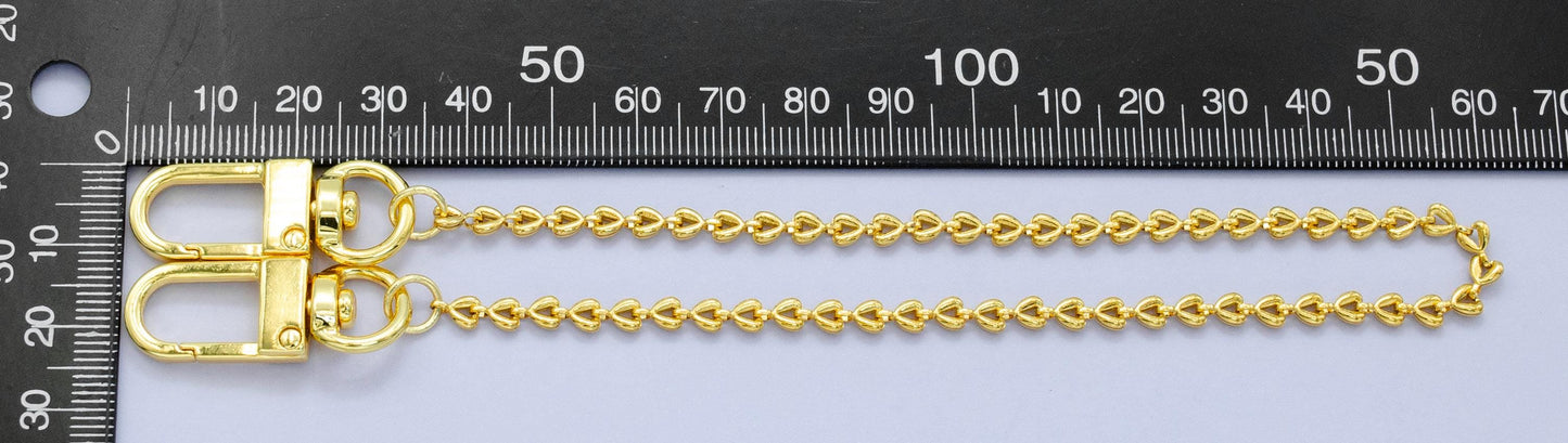 Dainty 24k Gold Filled Heart Link chain 11.5 inch for Bag Charm Supply DIY Supply for Tote Purse Charm Jewelry Making WA-2935