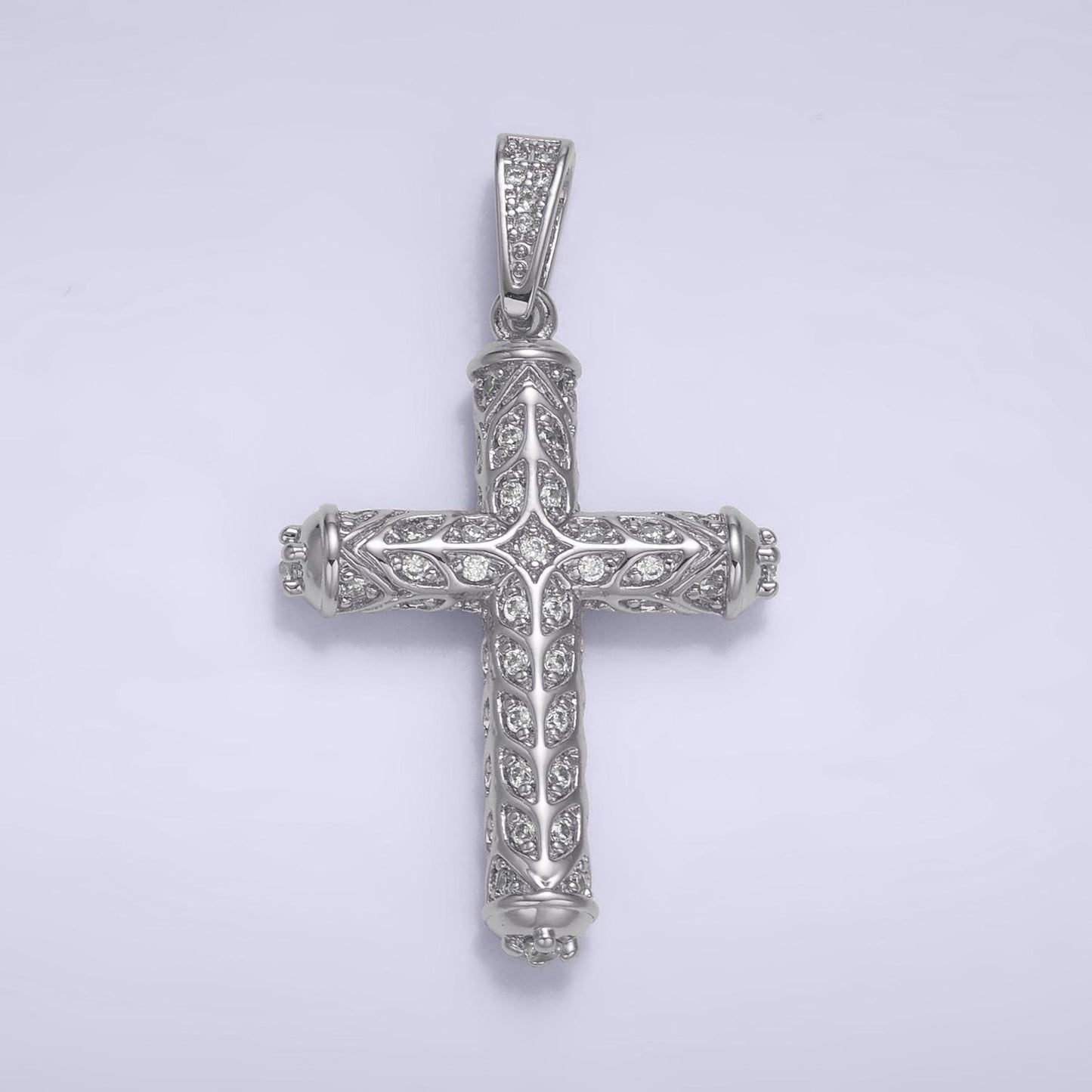 Statement Cross Pendant in 24K Gold Filled Clear, Green CZ Artisan Religious Cross Charm for Religious Jewelry Making | AA1077 AA1078