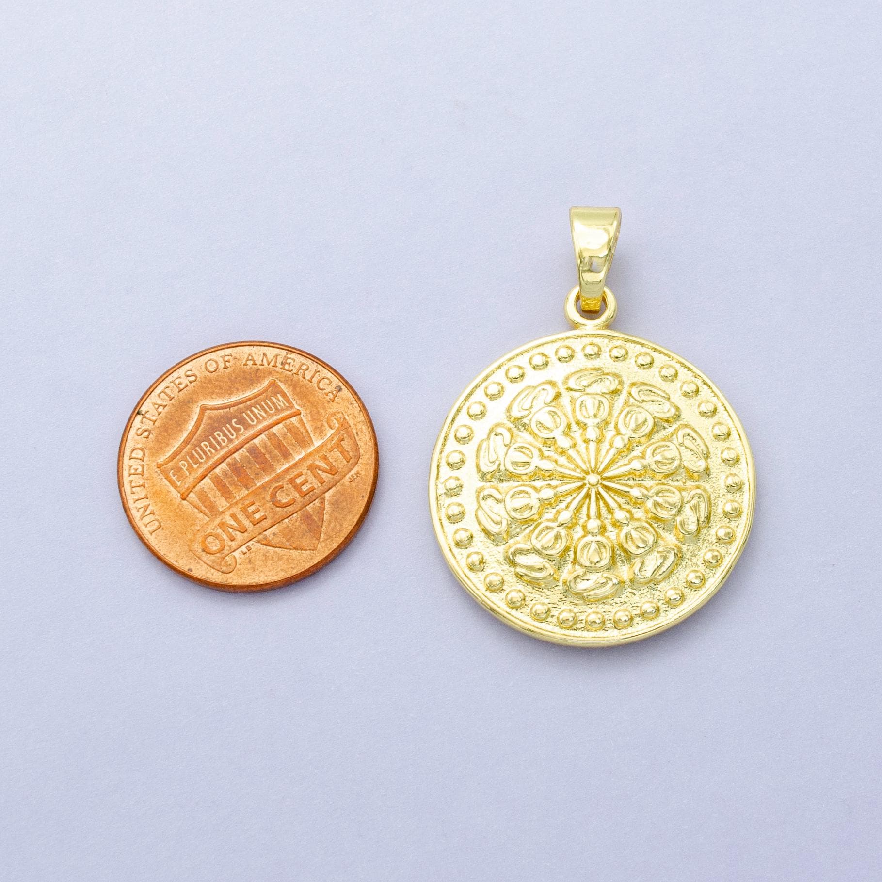 24k gold filled round coin medallion Abstract sunburst charm necklace, geometric celestial jewelry supply AA1448