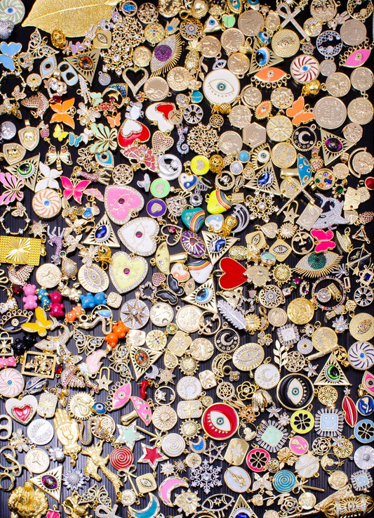 Random Mix Charm Bar Supply 14k Gold Filled Charm Assorted Charm Enamel Micro Pave CZ for Charm Bar Party Supplies Mix Pendants Fun DIY