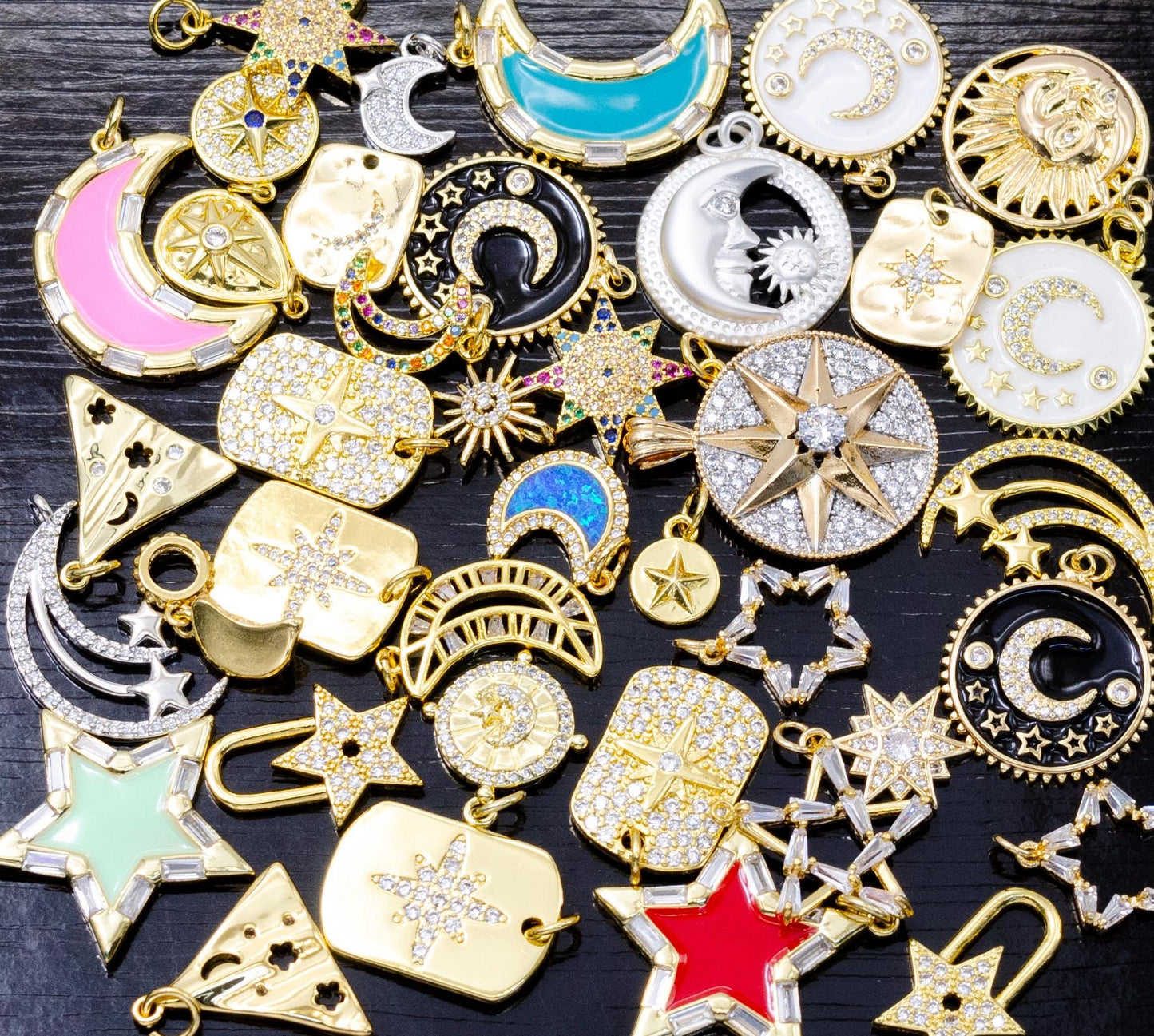 Random Mix Charm Bar Supply 14k Gold Filled Charm Assorted Charm Enamel Micro Pave CZ for Charm Bar Party Supplies Mix Pendants Fun DIY