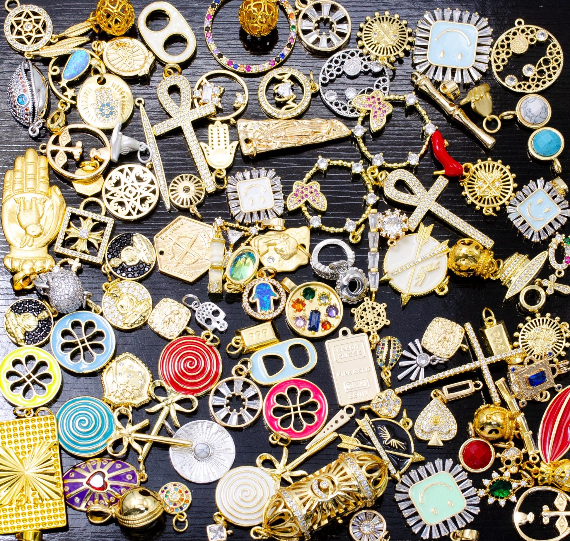 Random Mix Charm Bar Supply 14k Gold Filled Charm Assorted Charm Enamel Micro Pave CZ for Charm Bar Party Supplies Mix Pendants Fun DIY