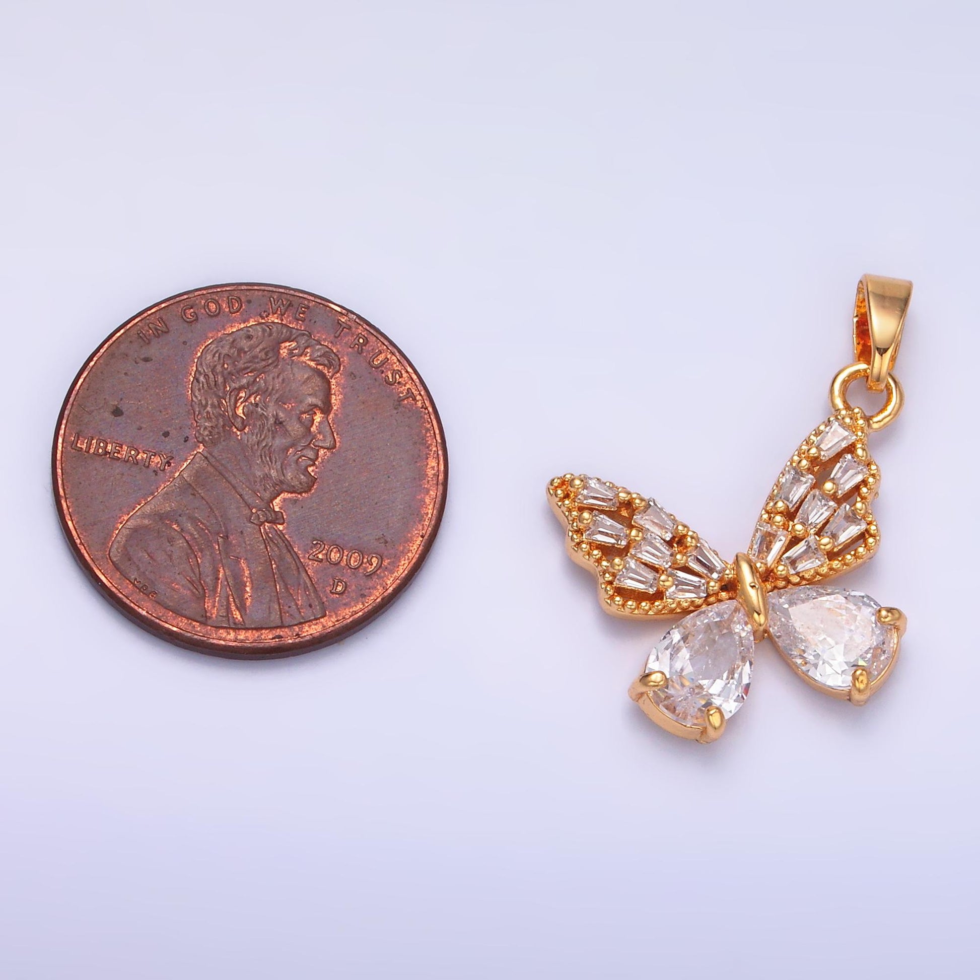 Dainty Gold Cubic Butterfly Charm Tiny Baguette CZ Mariposa Pendant For Jewelry Necklace Making AA1434