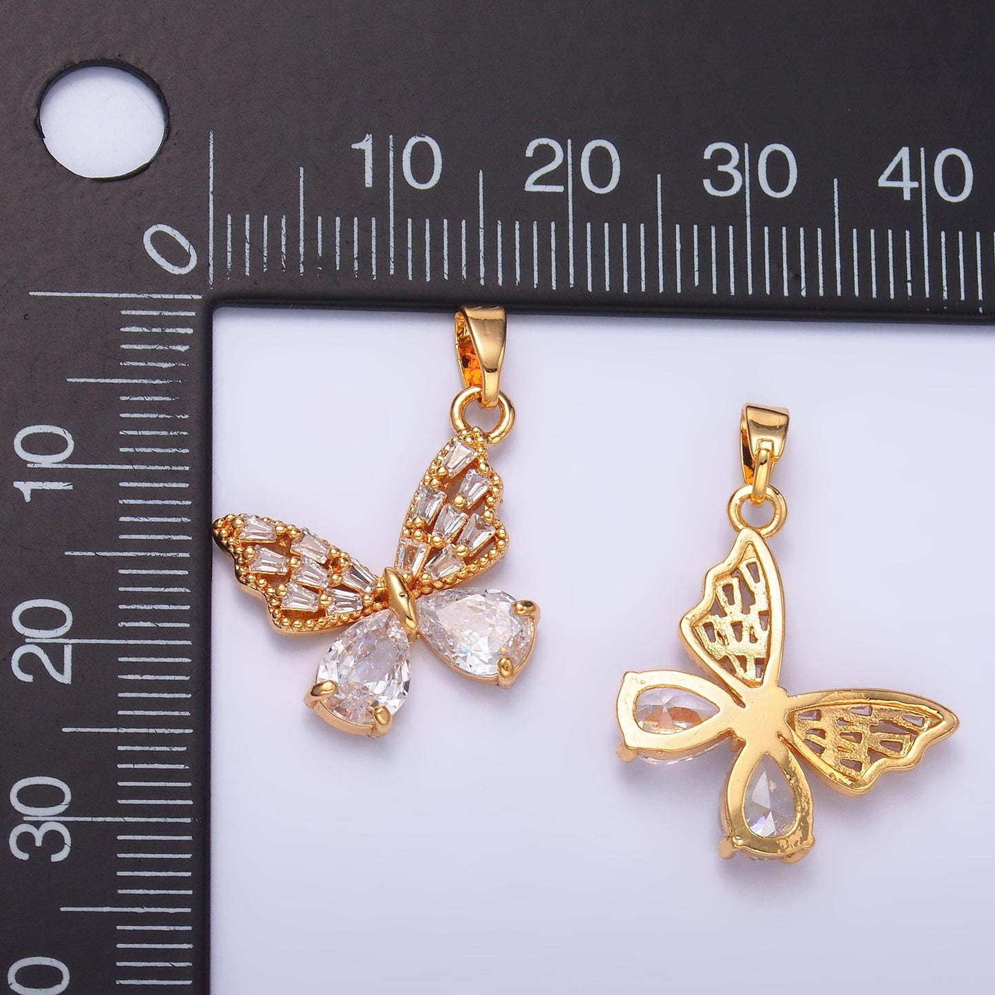 Dainty Gold Cubic Butterfly Charm Tiny Baguette CZ Mariposa Pendant For Jewelry Necklace Making AA1434