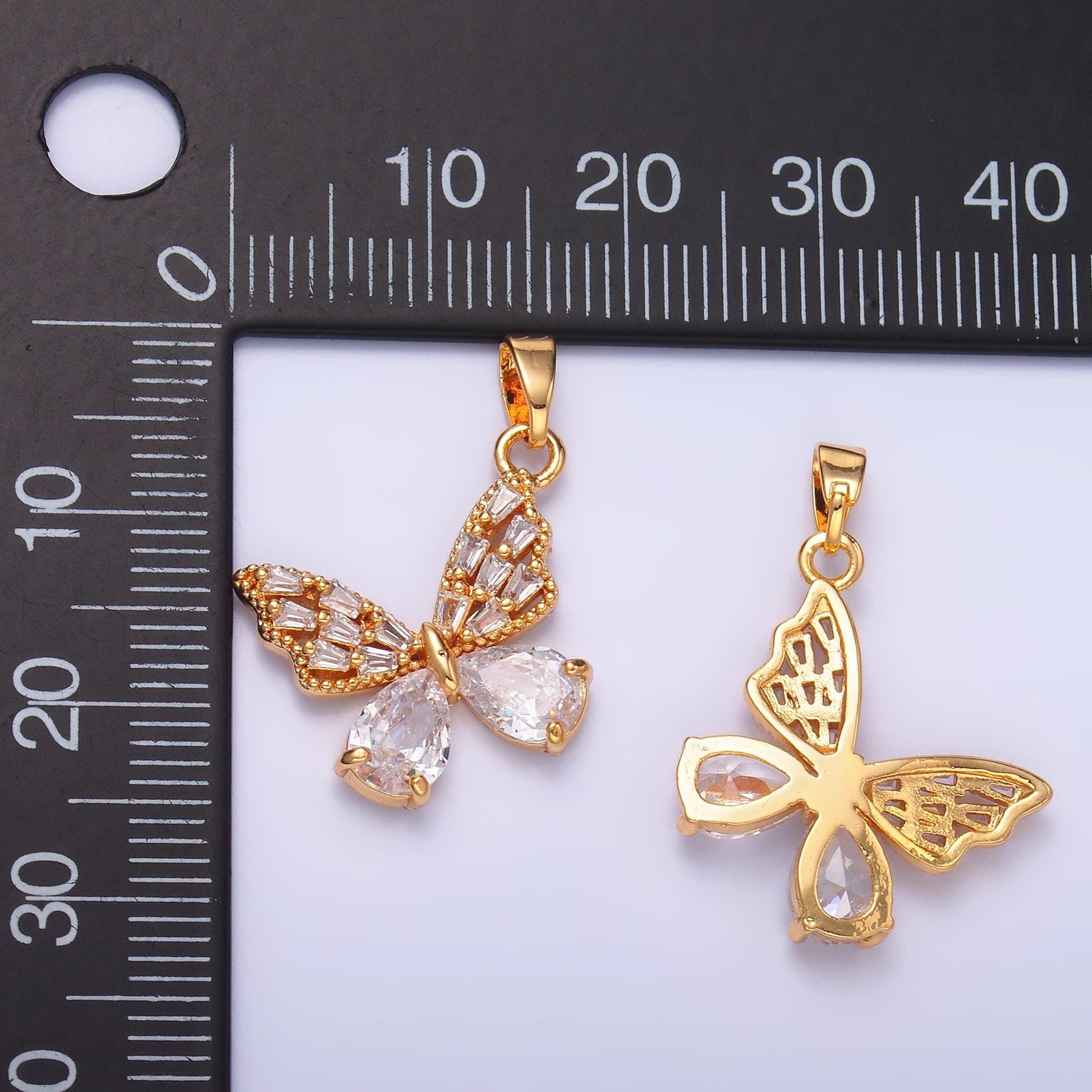 Dainty Gold Cubic Butterfly Charm Tiny Baguette CZ Mariposa Pendant For Jewelry Necklace Making AA1434