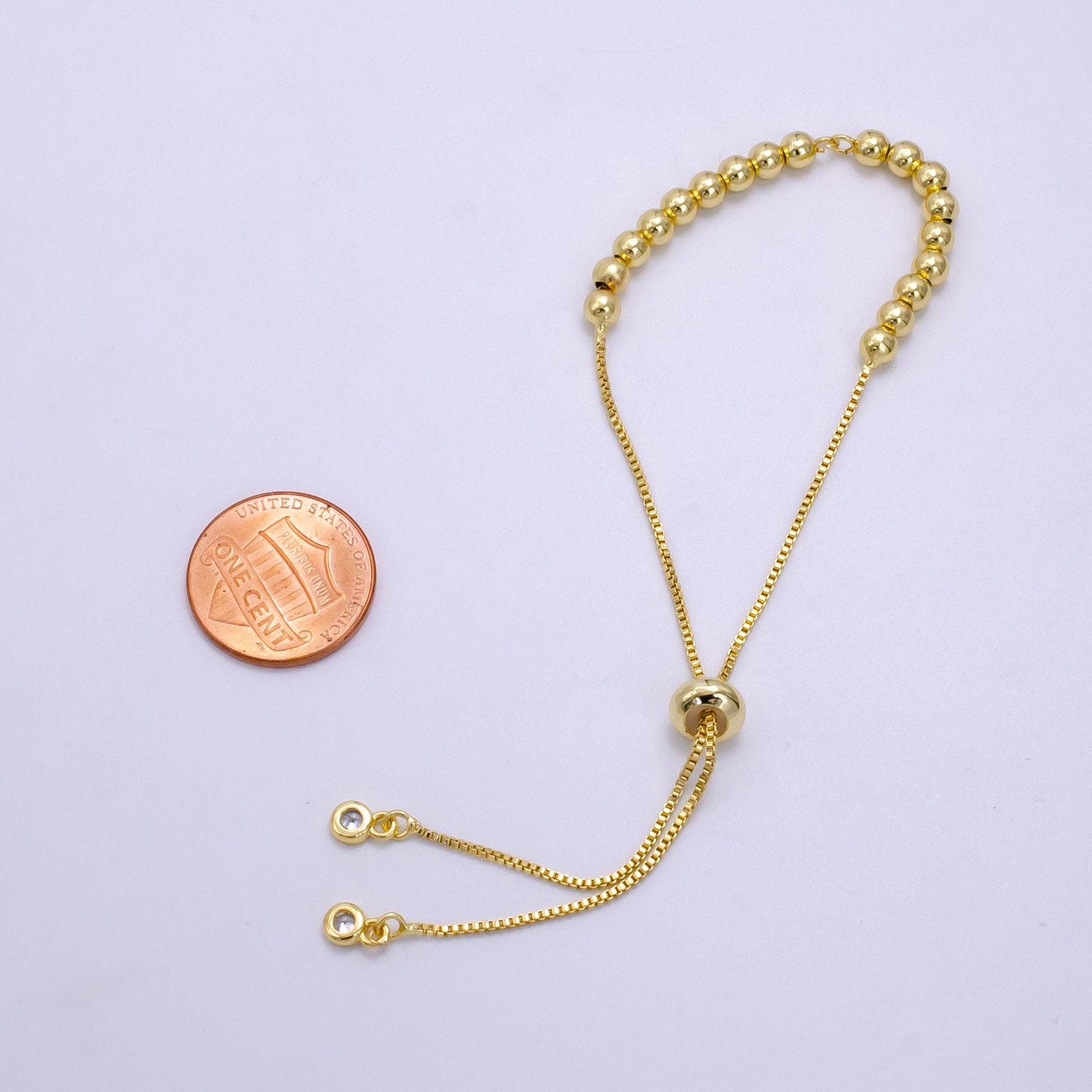 Gold Filled Adjustable bracelet half semi finished with rubber stopper bolo beaded charm bracelet box chain For Jewelry Making Supply L470
