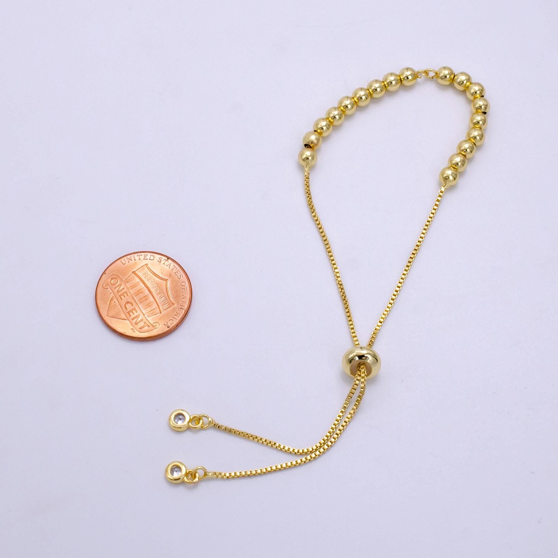 Gold Filled Adjustable bracelet half semi finished with rubber stopper bolo beaded charm bracelet box chain For Jewelry Making Supply L470