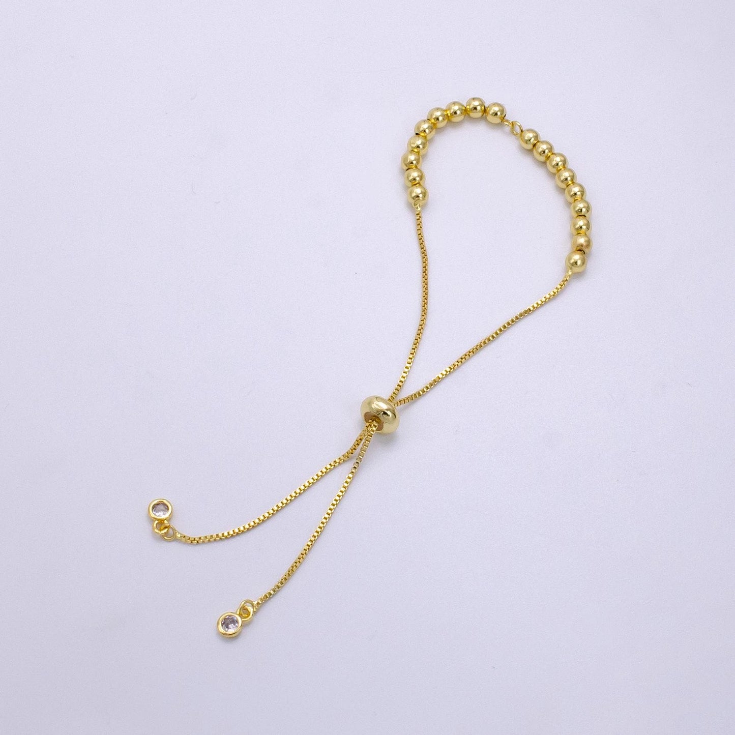 Gold Filled Adjustable bracelet half semi finished with rubber stopper bolo beaded charm bracelet box chain For Jewelry Making Supply L470