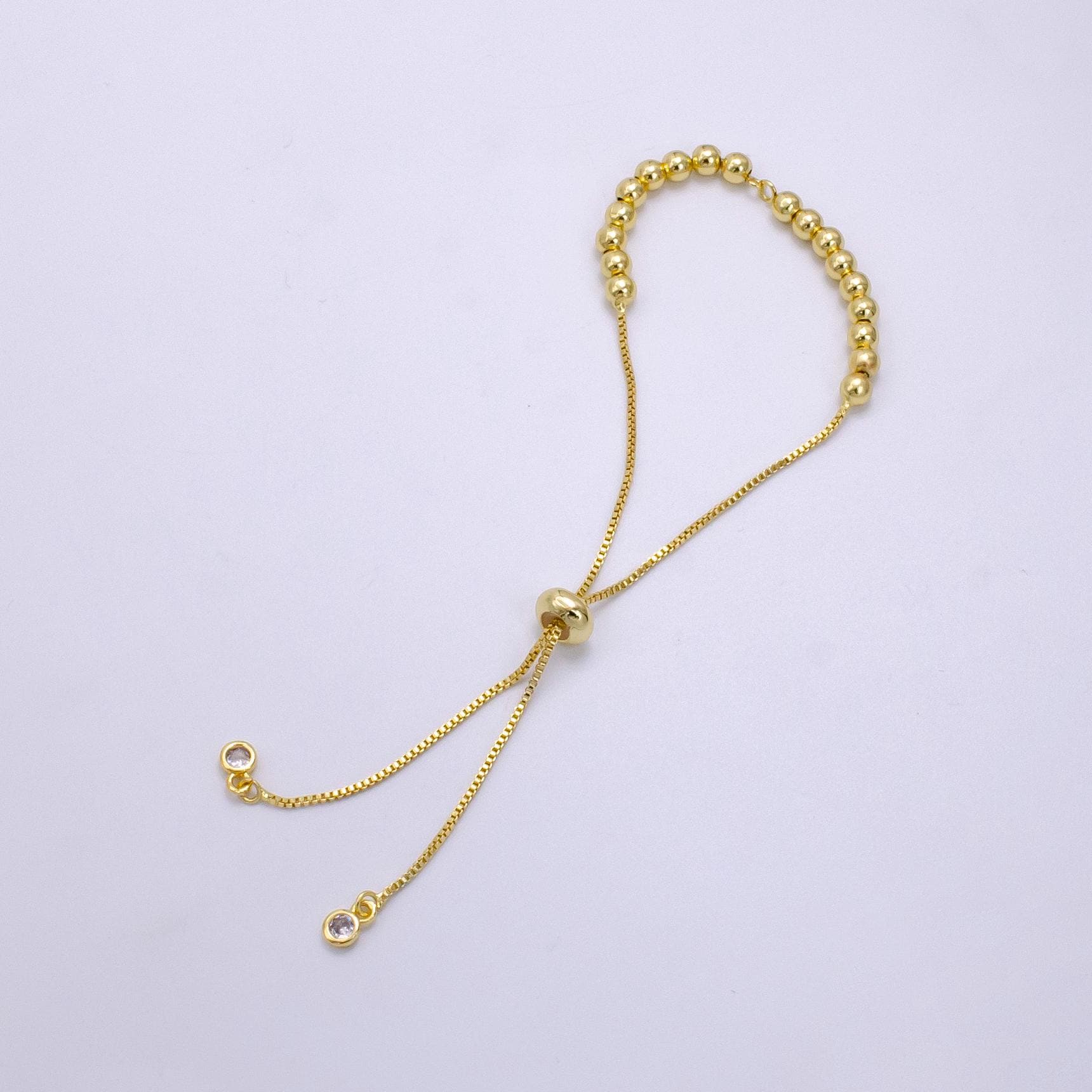 Gold Filled Adjustable bracelet half semi finished with rubber stopper bolo beaded charm bracelet box chain For Jewelry Making Supply L470