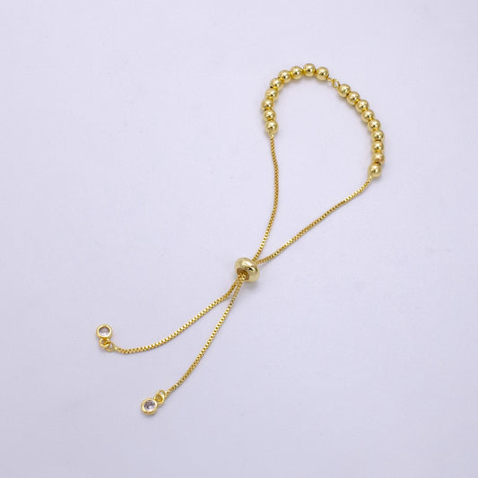 Gold Filled Adjustable bracelet half semi finished with rubber stopper bolo beaded charm bracelet box chain For Jewelry Making Supply L470