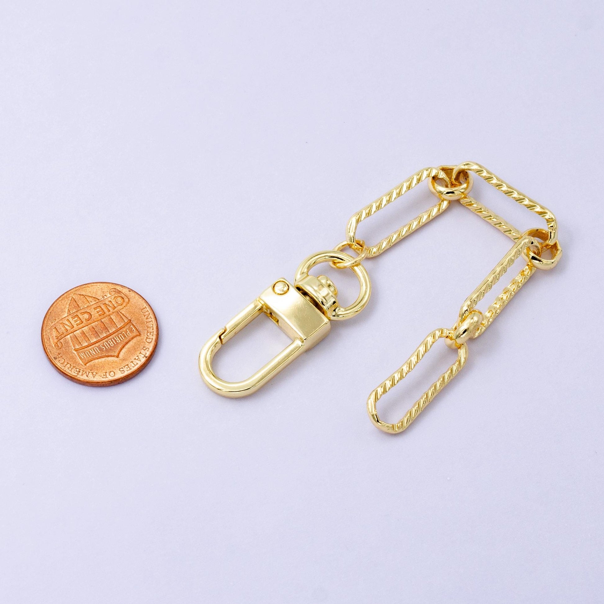 24k Gold Filled Textured Paper Clip chain 5 inch for Bag Charm Supply DIY Supply for Purse Charm Jewelry Making WA-2763