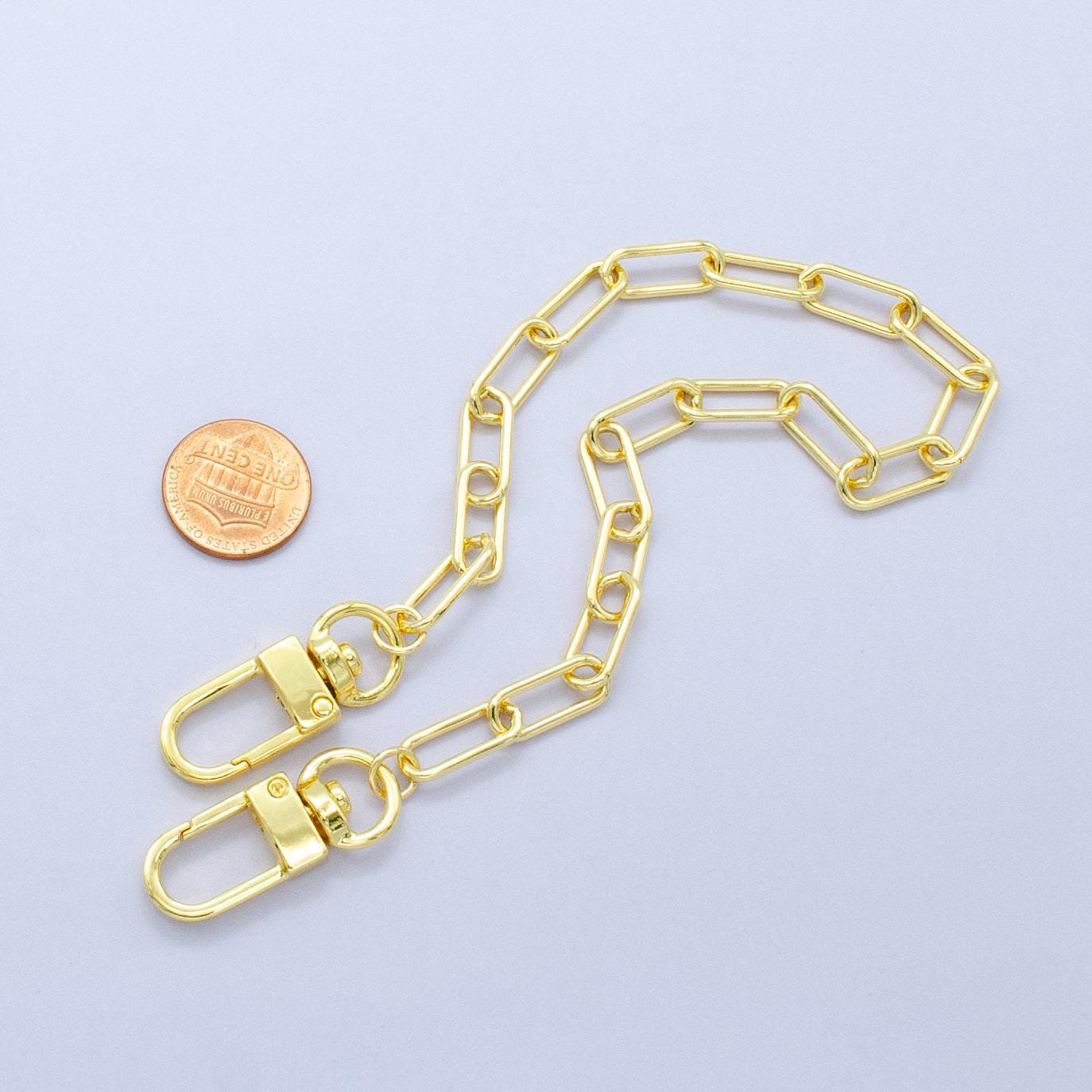 Long 24k Gold Filled Paper Clip chain 12.5 inch for Party Bag Charm Supply DIY Supply for Purse Charm Jewelry Making WA-2760