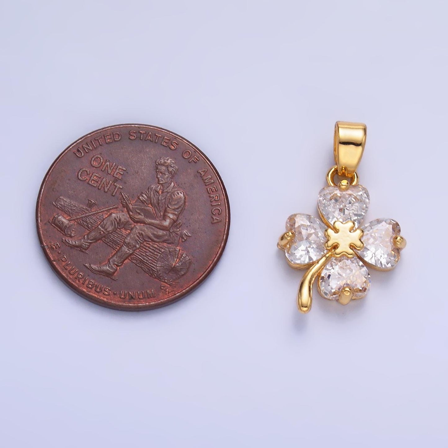 Mini Shamrock Charm 24K Gold Filled Clear CZ Clover Flower Pendant Lucky Charm for St Patrick Day | AA1412
