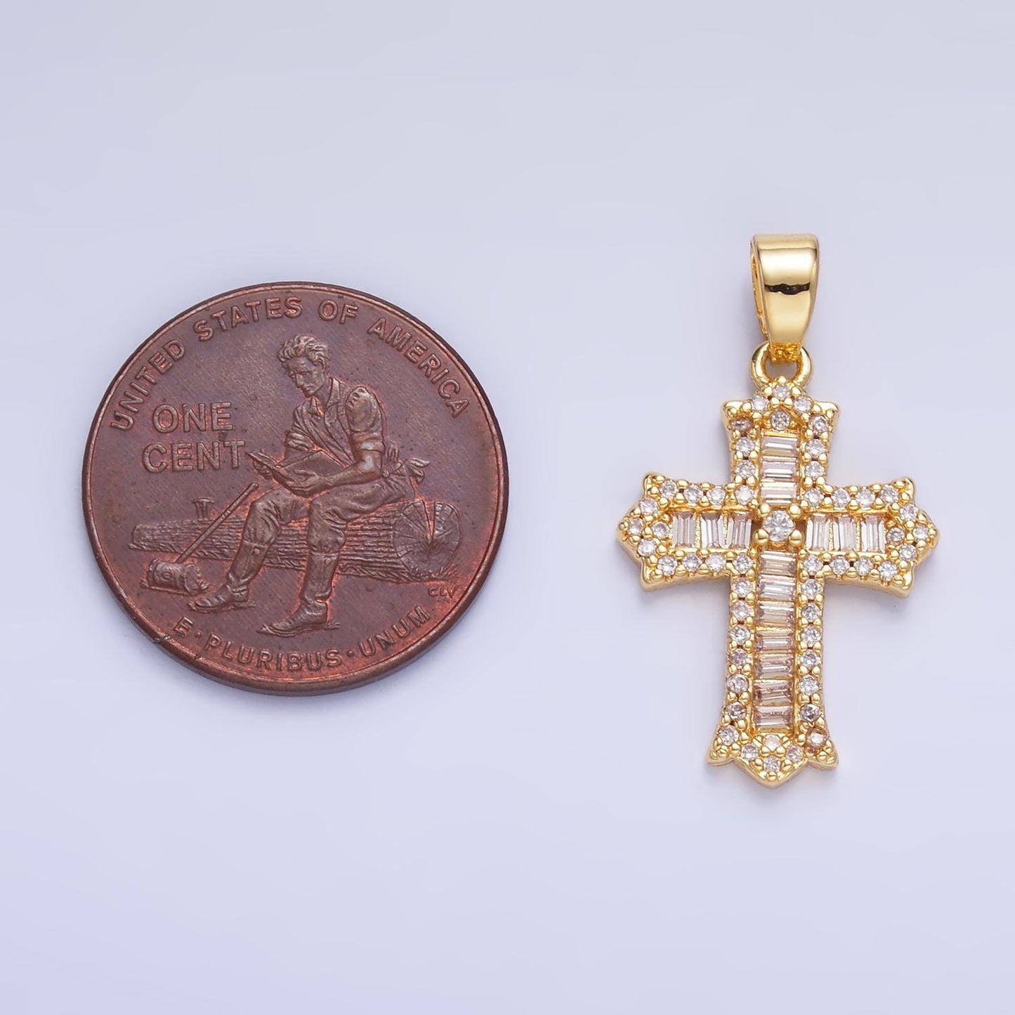 Dainty Gold Filled Cross Charm Clear Baguette CZ Pendant for Religious jewelry Making Supply | AA1329