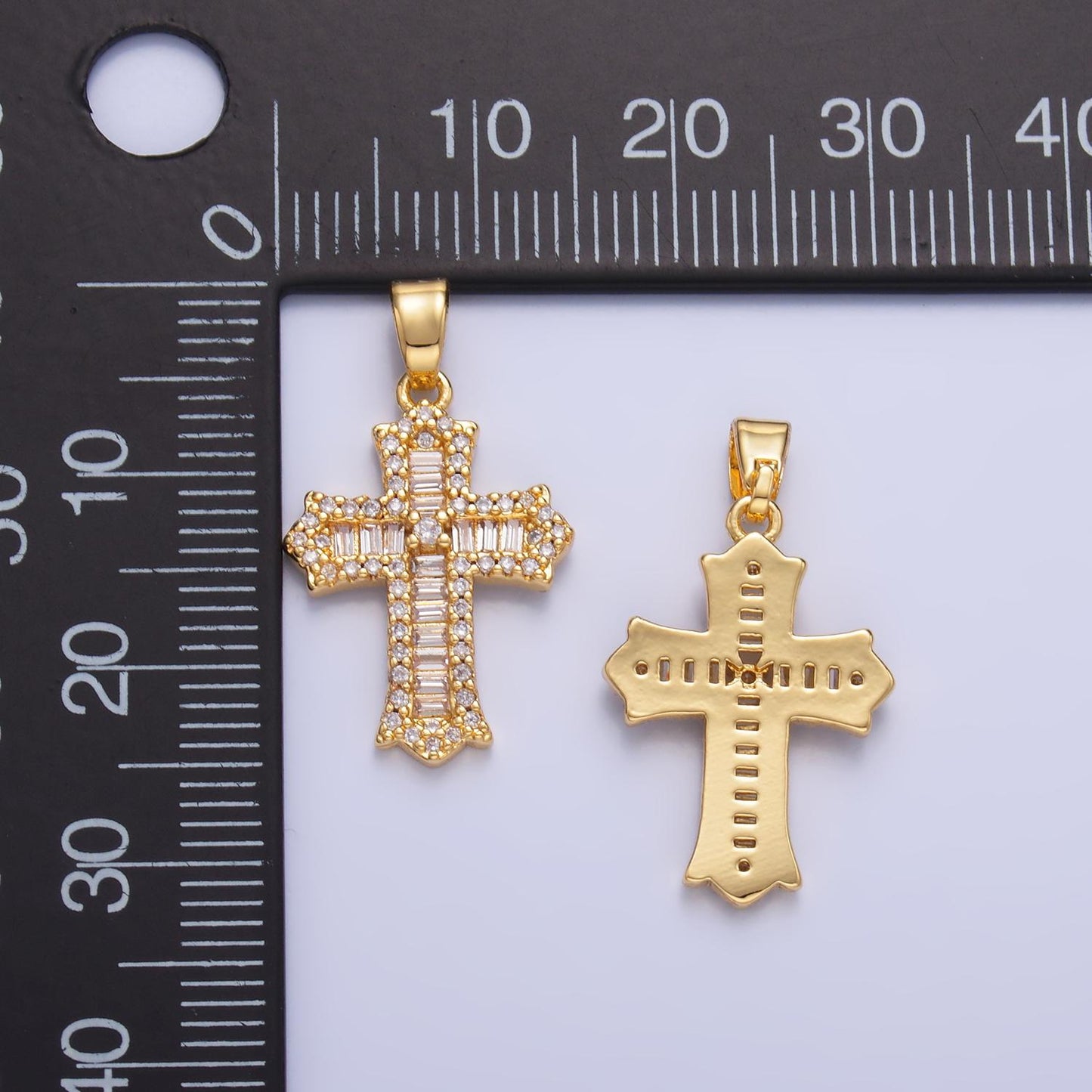 Dainty Gold Filled Cross Charm Clear Baguette CZ Pendant for Religious jewelry Making Supply | AA1329