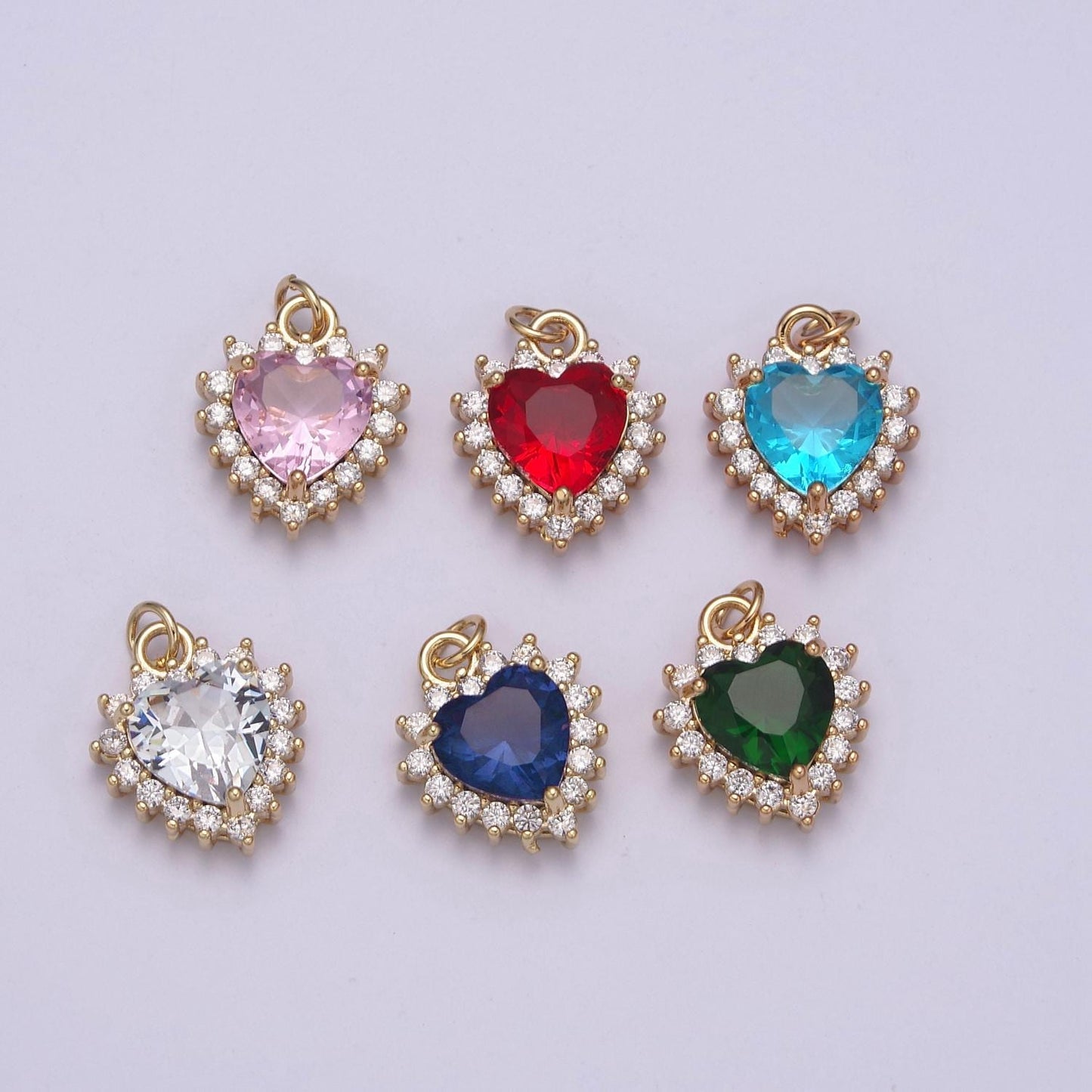 Dainty cz crystal heart shape charm pendant, cubic zirconia crystal heart shape jewelry pendant charm wholesale n-289 - n-294