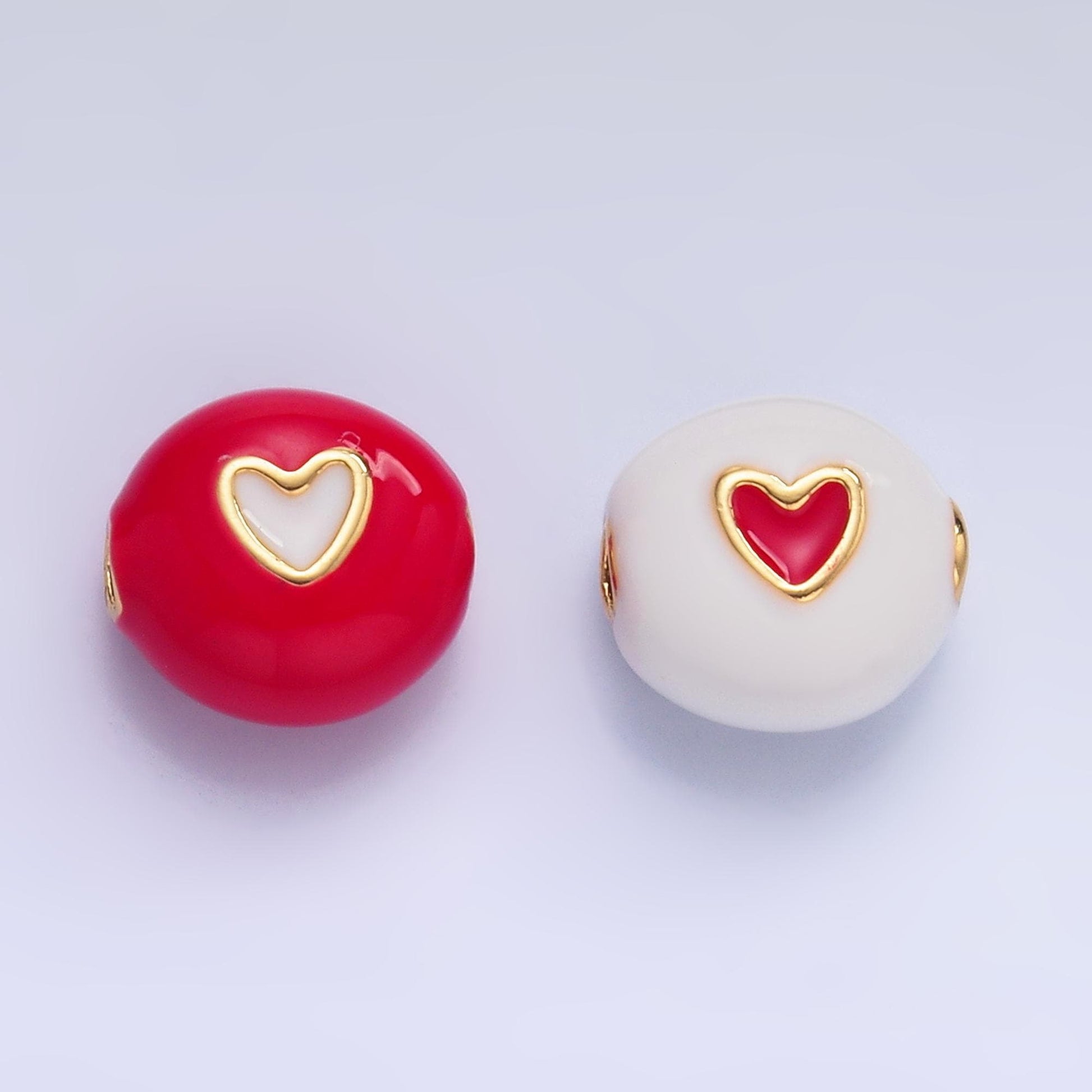 1x dainty gold Heart Round spacer beads White Enamel Love Beaded bracelet connector jewelry making supply findings B183
