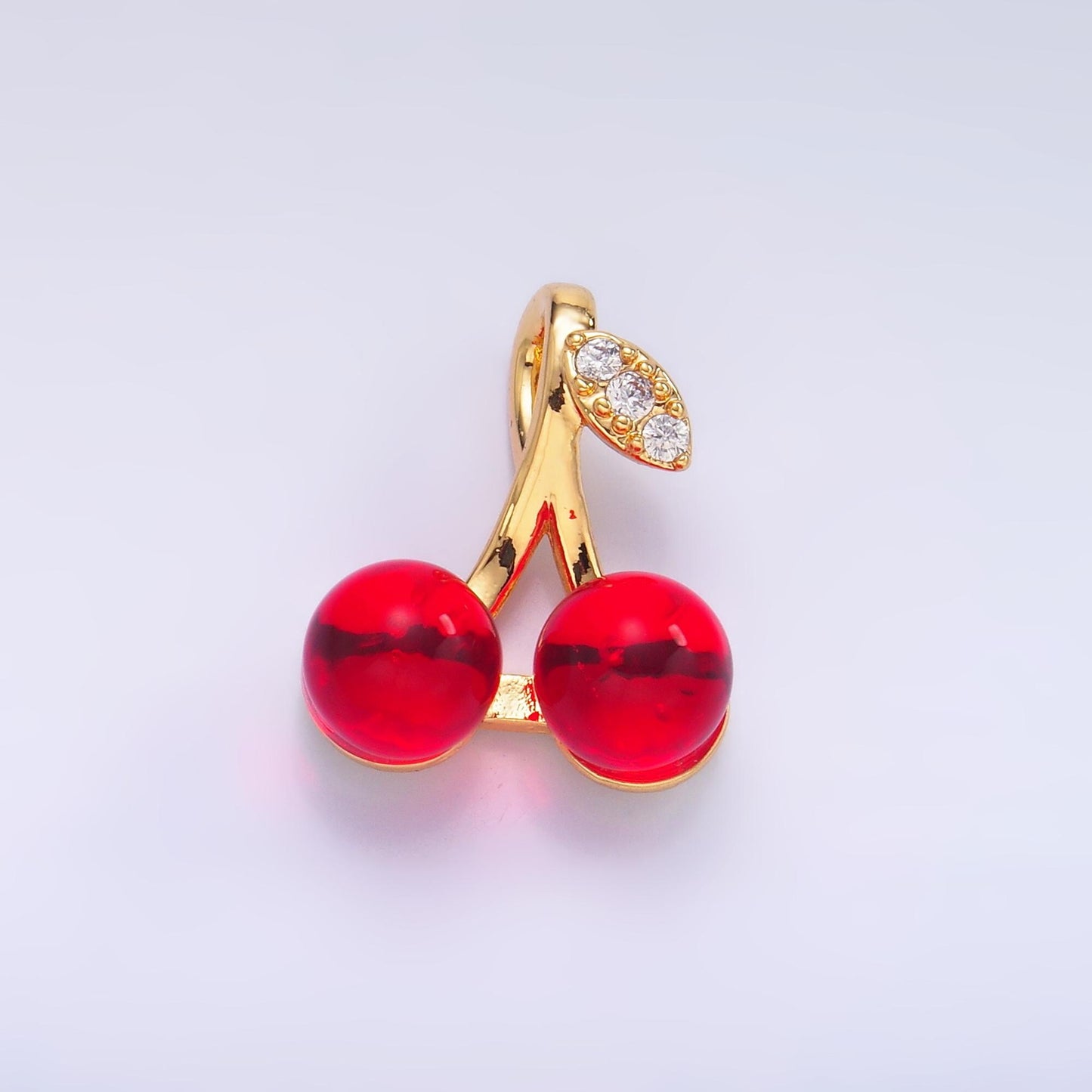 24K Gold Filled Red Acrylic Micro Paved CZ Cherry Fruit Pendant | AA1440