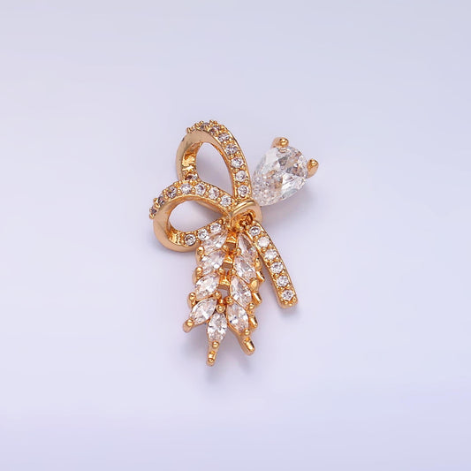24K Gold Filled Clear Micro Pave CZ Tear Drop Ribbon Bow Charm | AA1438