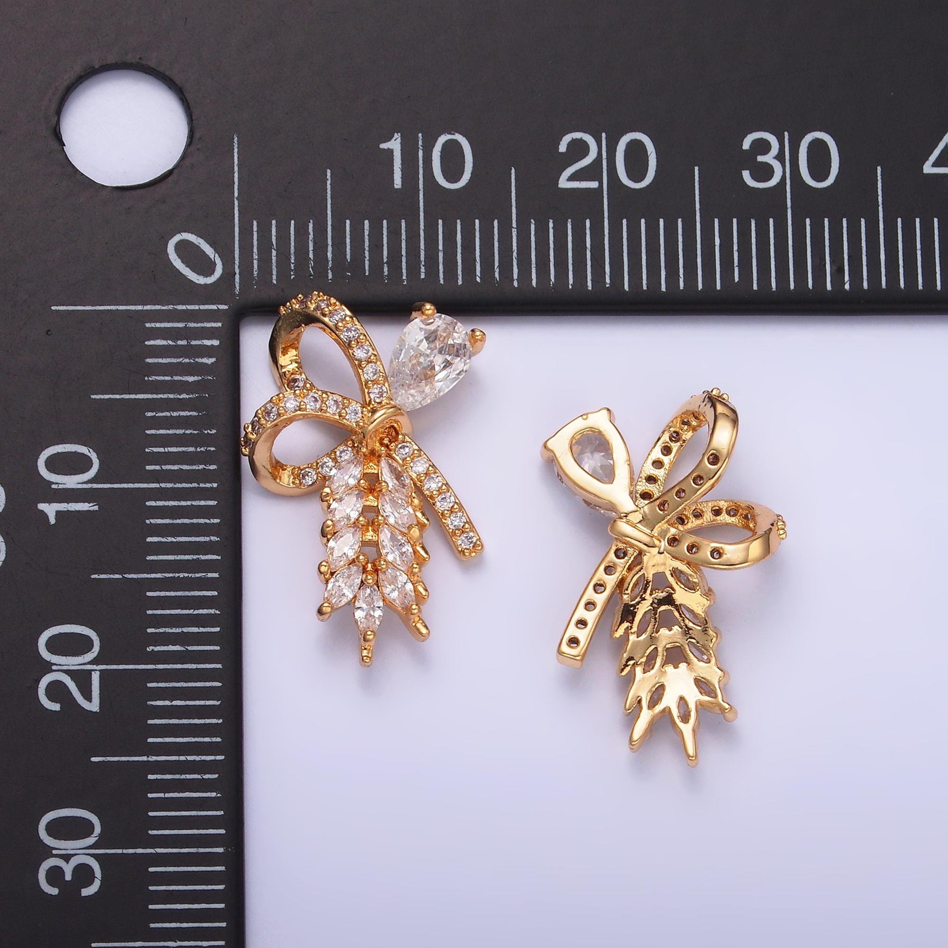 24K Gold Filled Clear Micro Pave CZ Tear Drop Ribbon Bow Charm | AA1438