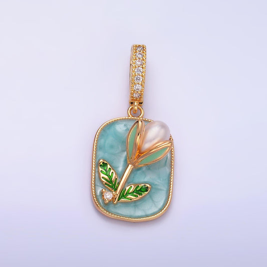 24K Gold Filled Enamel Tulip Flower Pearl Floral Bud Charm in Gold With Enhanced Clasp | AA1444