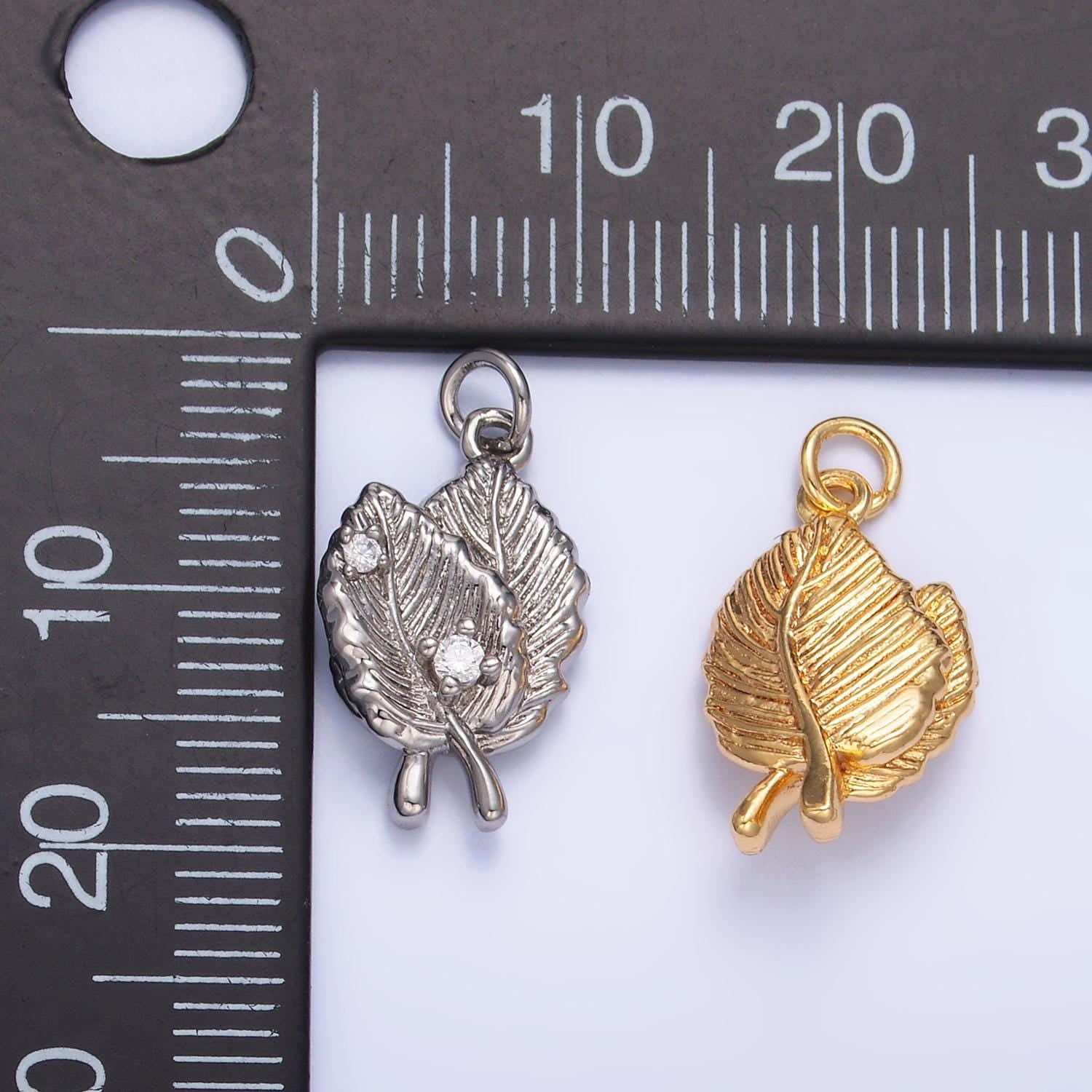 Mini Gold Leaf Charm Silver Autumn Fall Leaves Charm W794